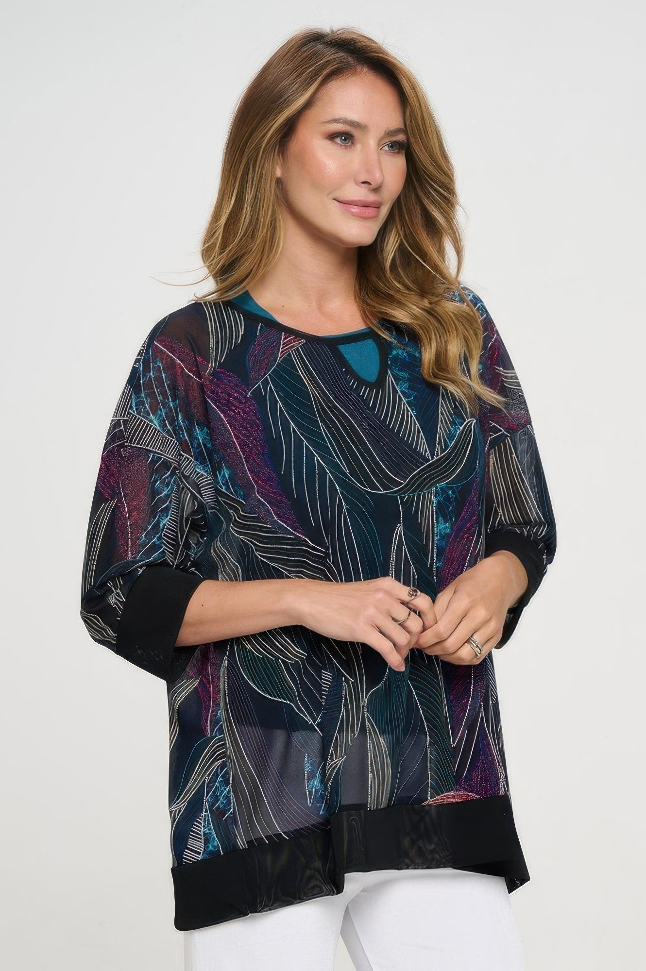 Mesh Romance Key-hole Contrast Top - DressAffection