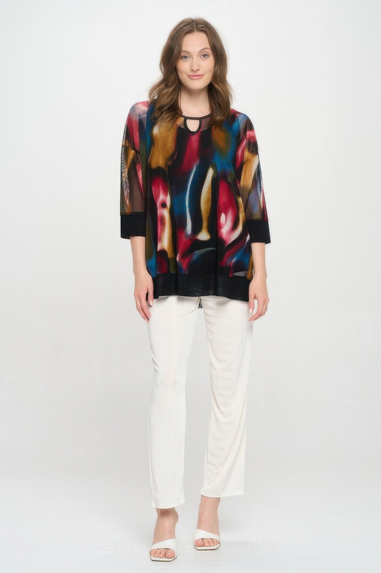 Mesh Romance Key-hole Contrast Top - DressAffection