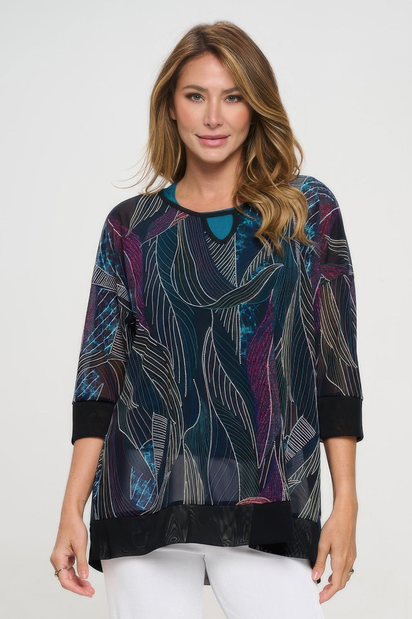 Mesh Romance Key-hole Contrast Top - DressAffection