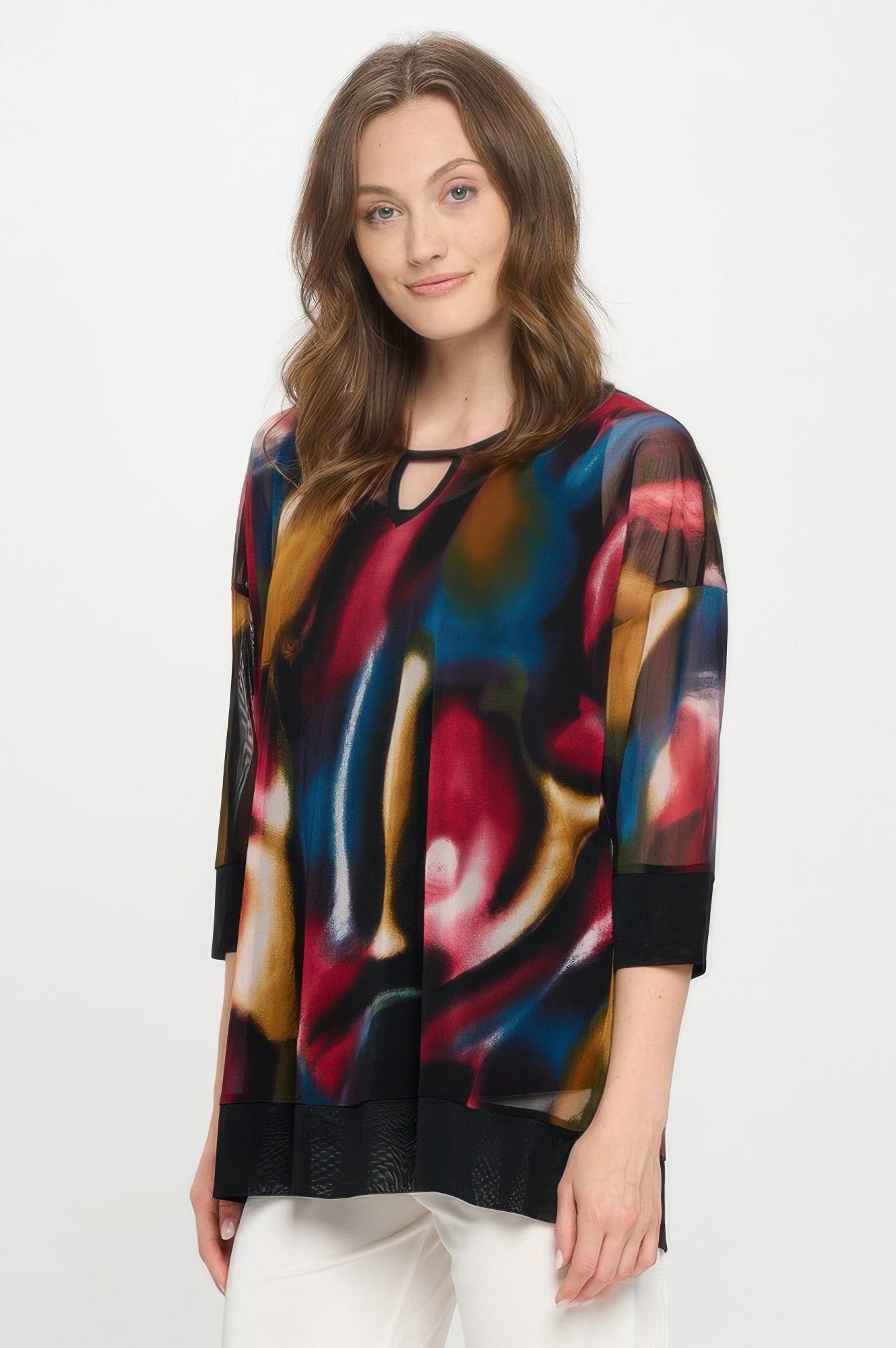 Mesh Romance Key-hole Contrast Top - DressAffection