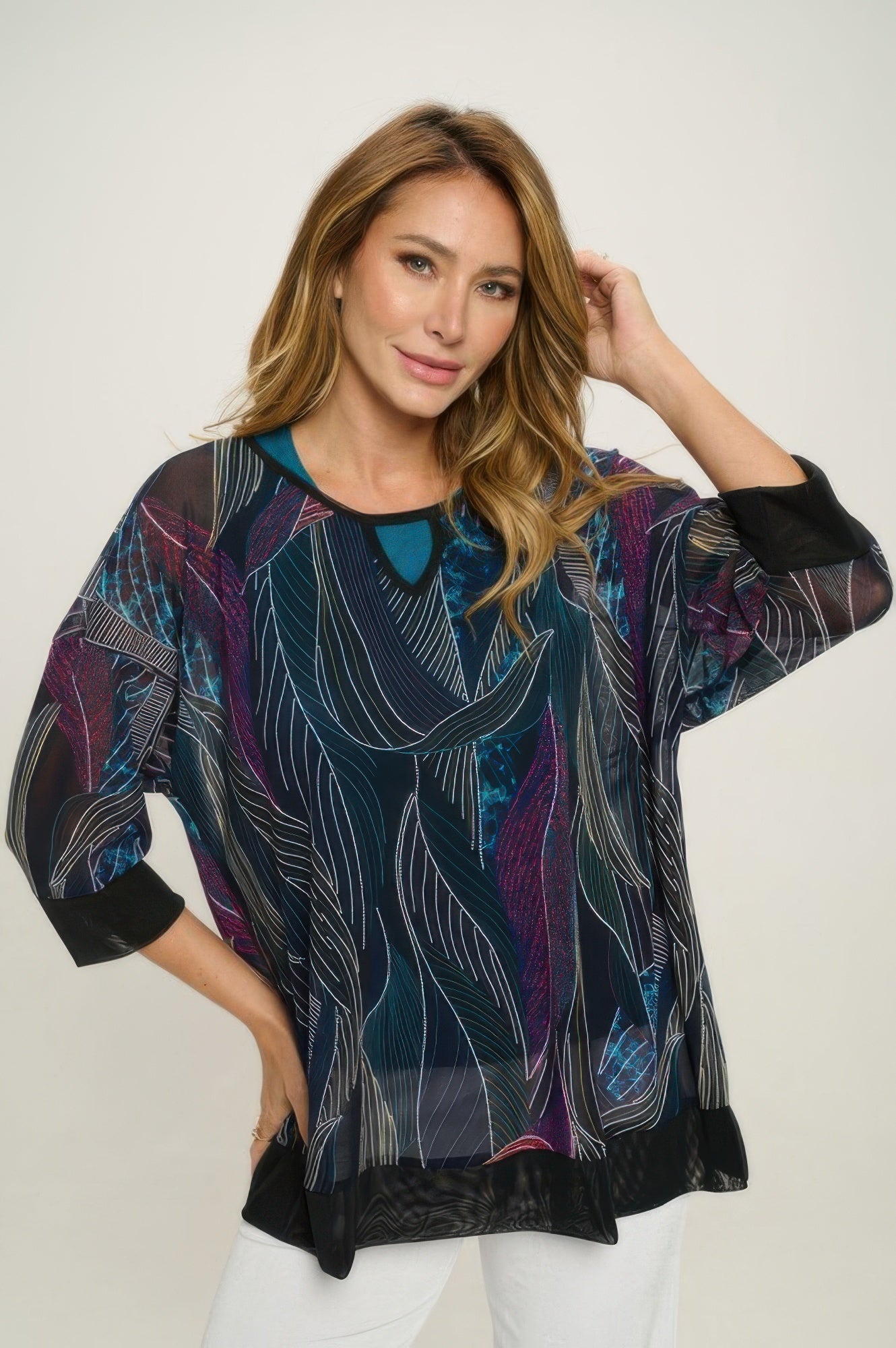 Mesh Romance Key-hole Contrast Top - DressAffection