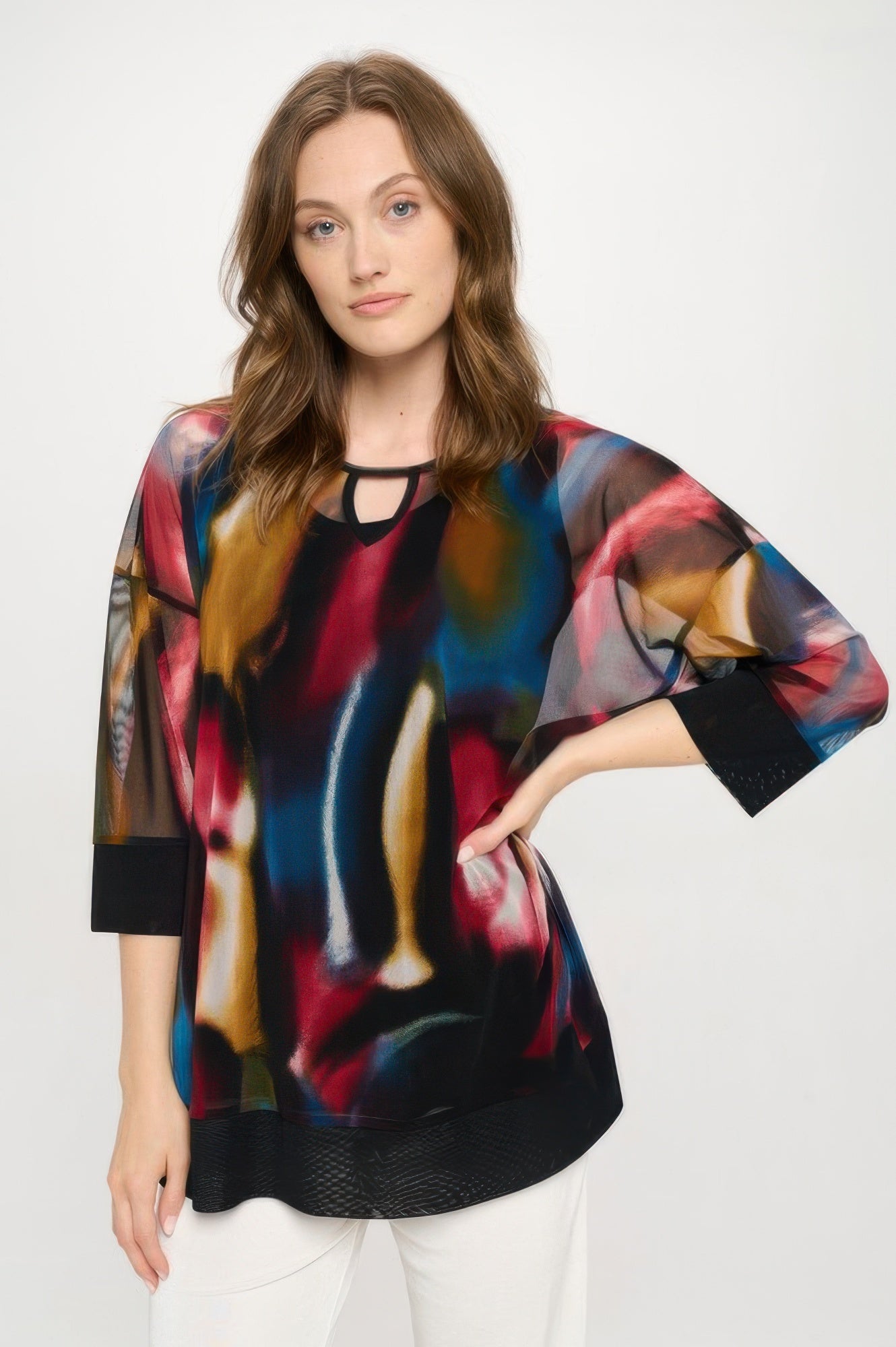 Mesh Romance Key-hole Contrast Top - DressAffection