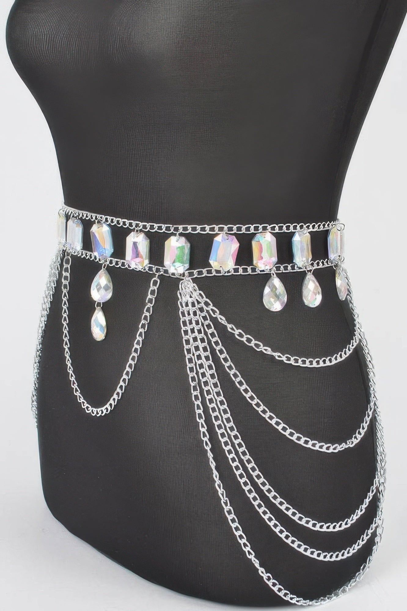 Metal Layered Chain Belt W/acrylic Stone - DressAffection