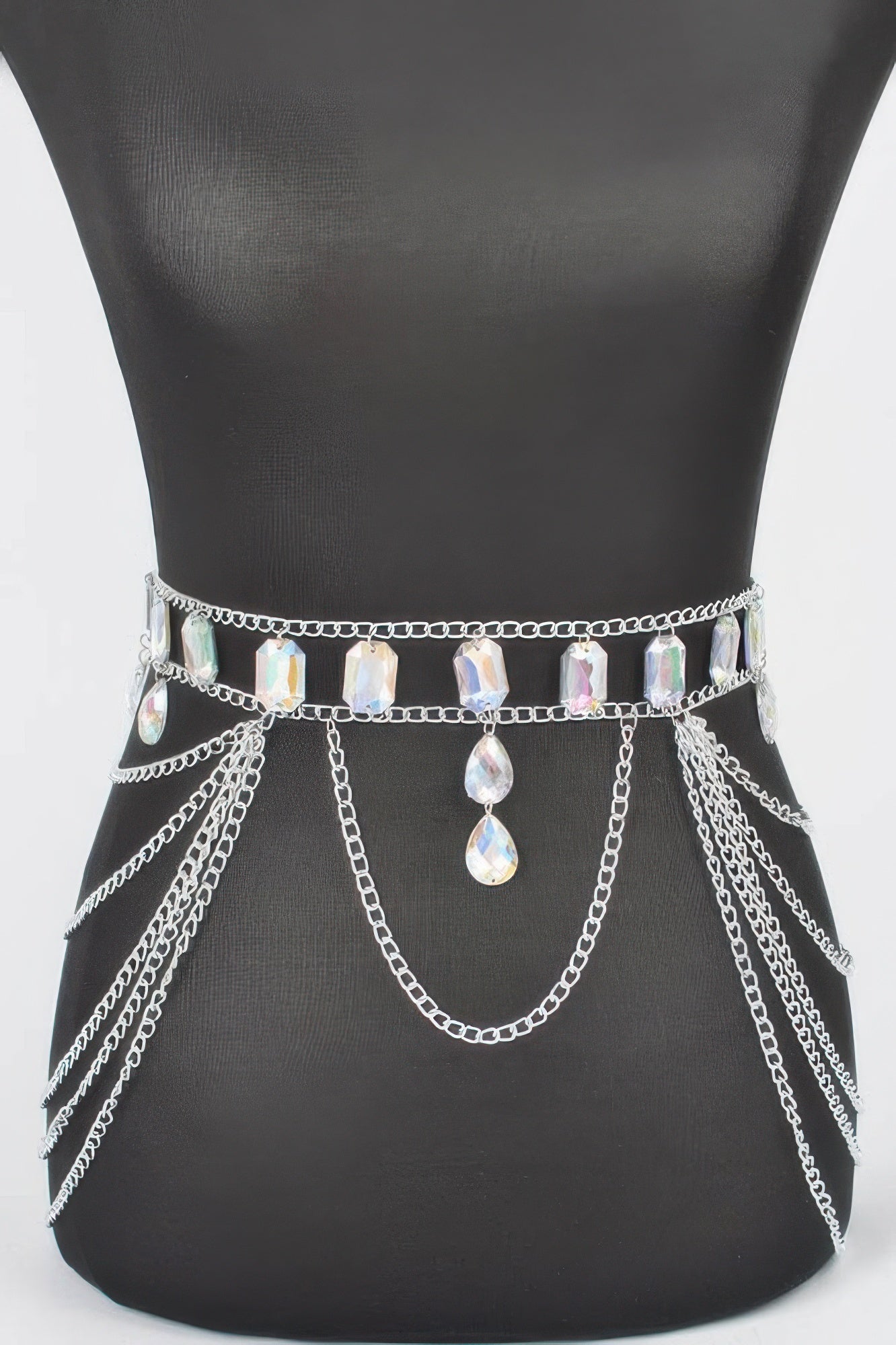 Metal Layered Chain Belt W/acrylic Stone - DressAffection