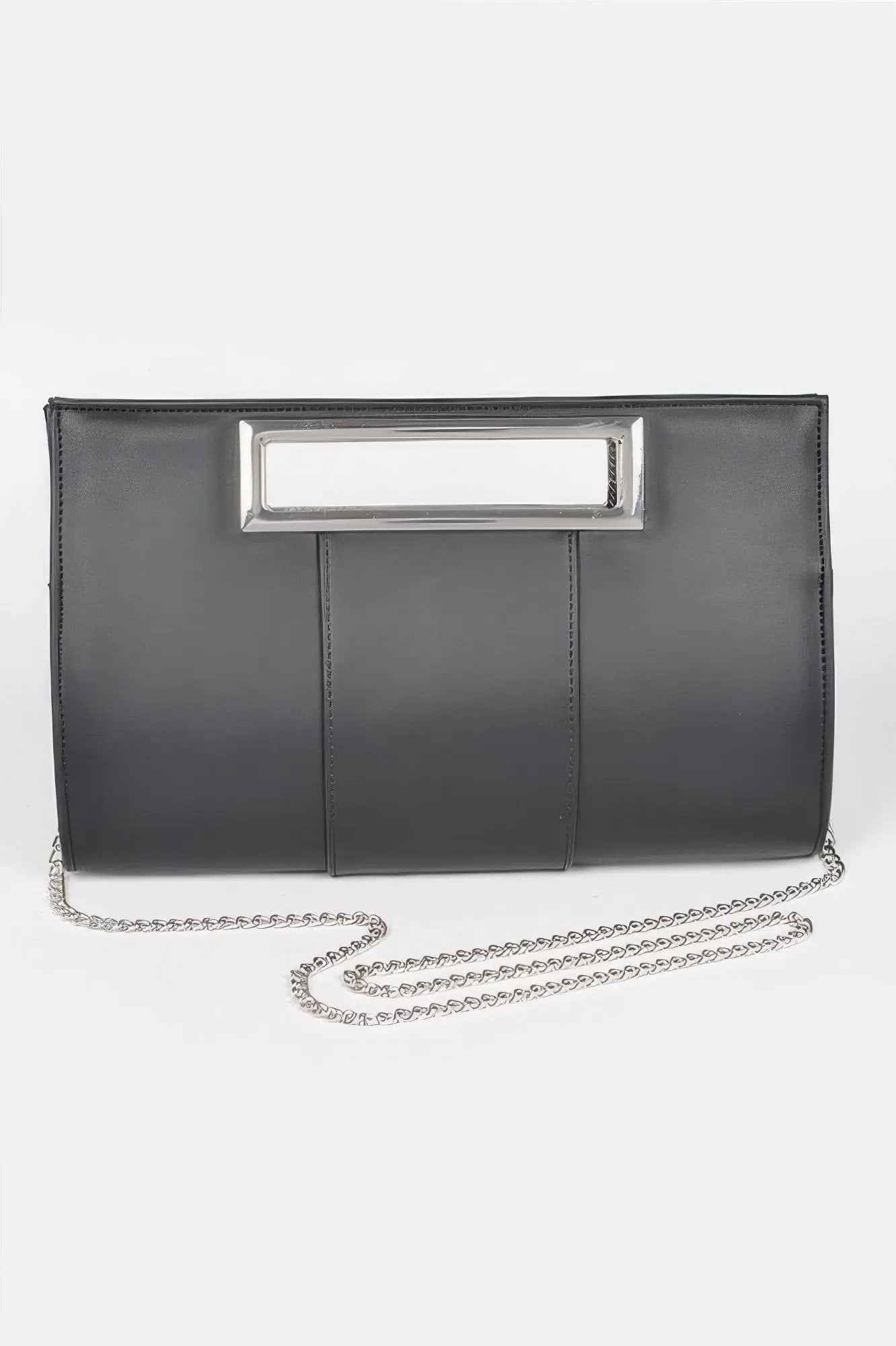 Metallic Faux Leather Handle Clutch