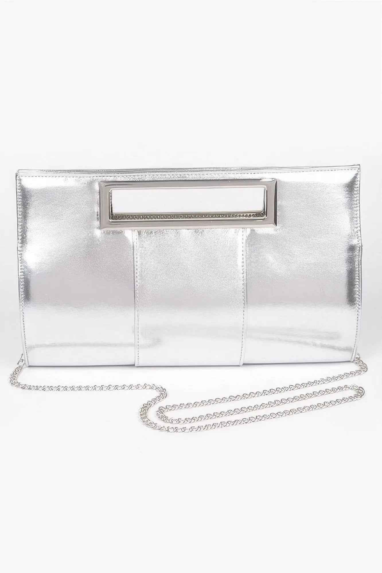 Metallic Faux Leather Handle Clutch