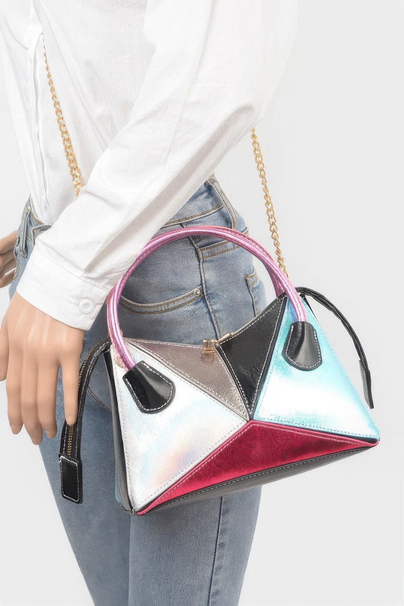 Metallic Multi Color Top Handle Bag - DressAffection