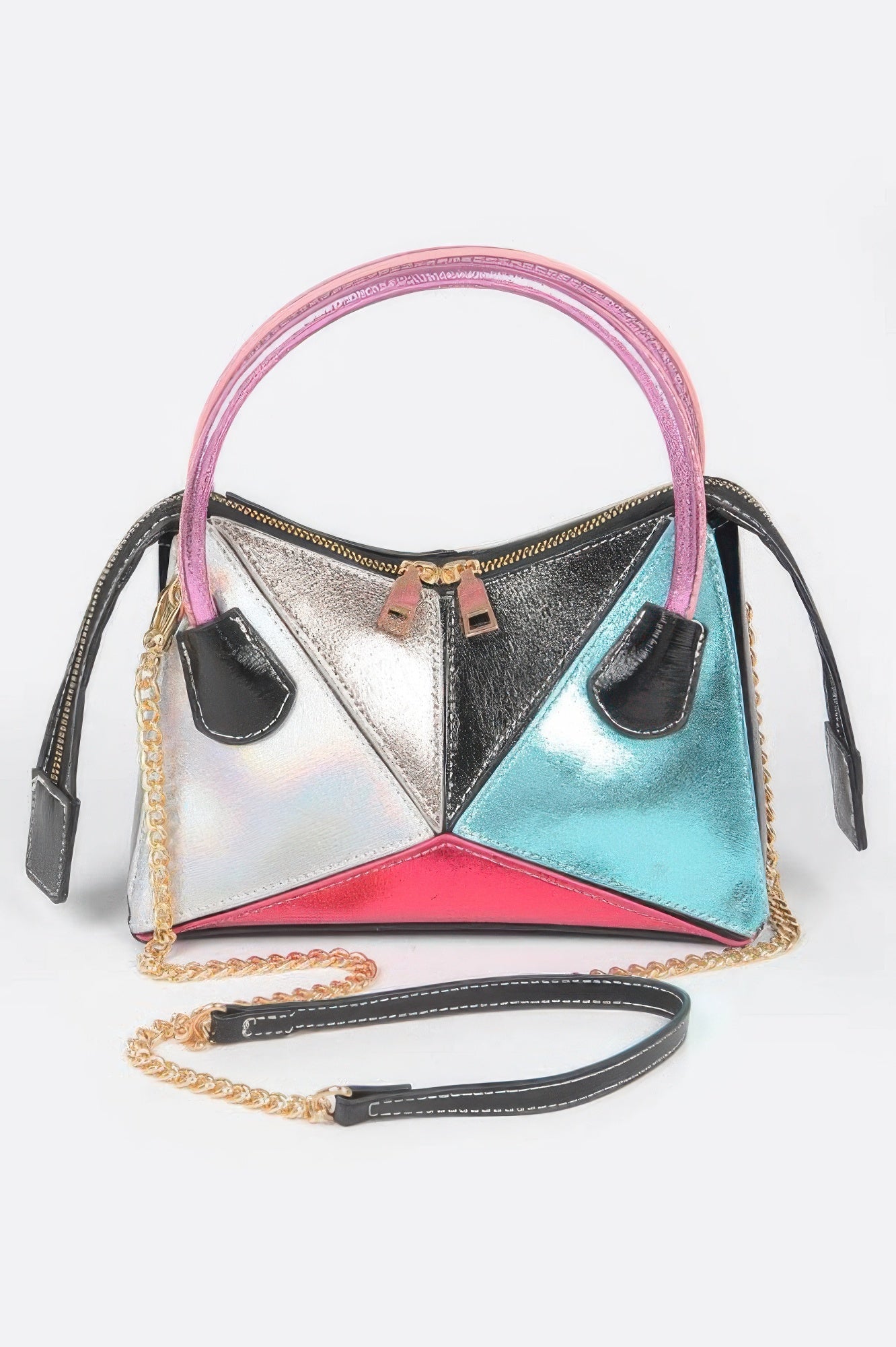 Metallic Multi Color Top Handle Bag - DressAffection