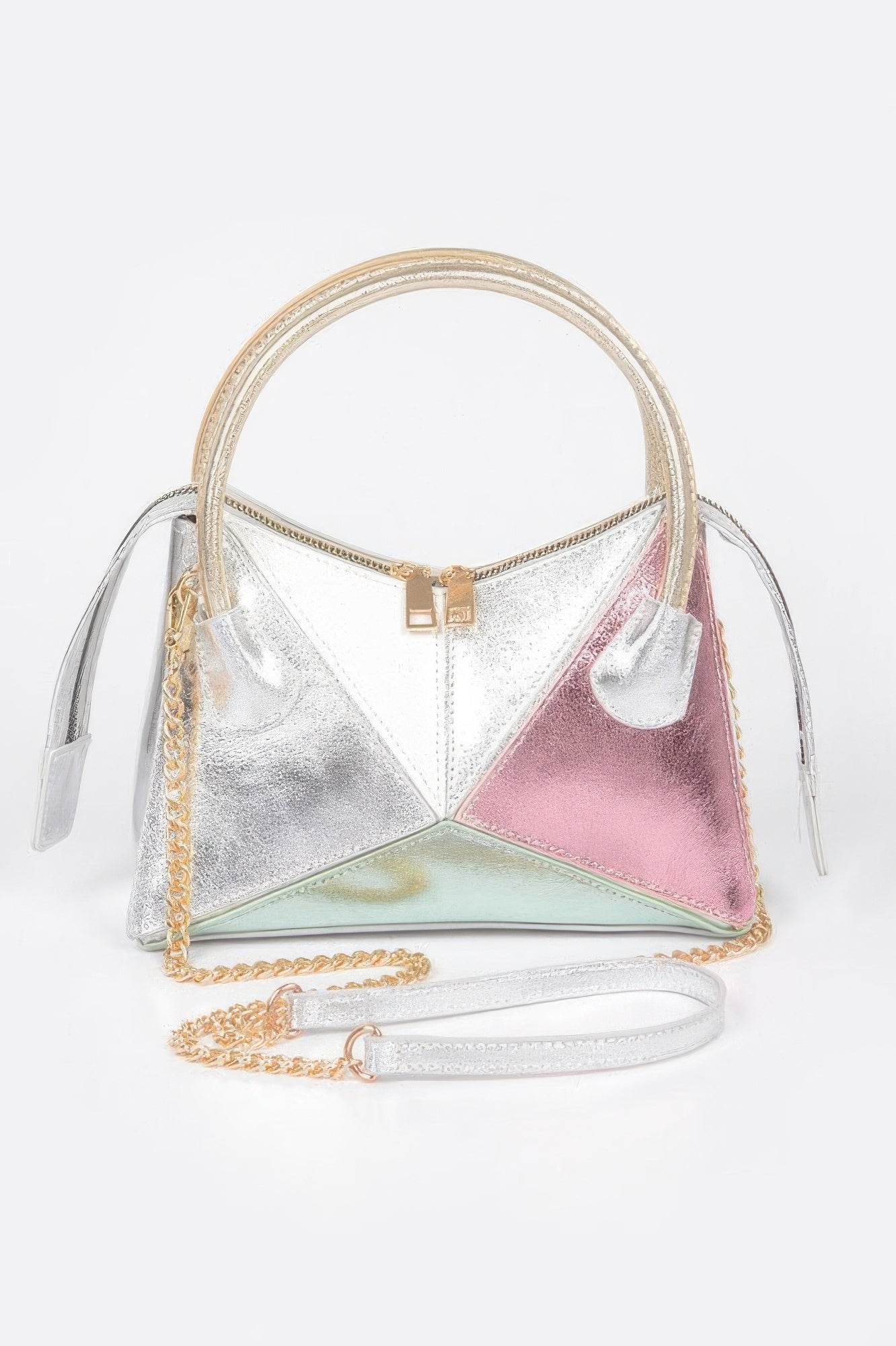 Metallic Multi Color Top Handle Bag - DressAffection