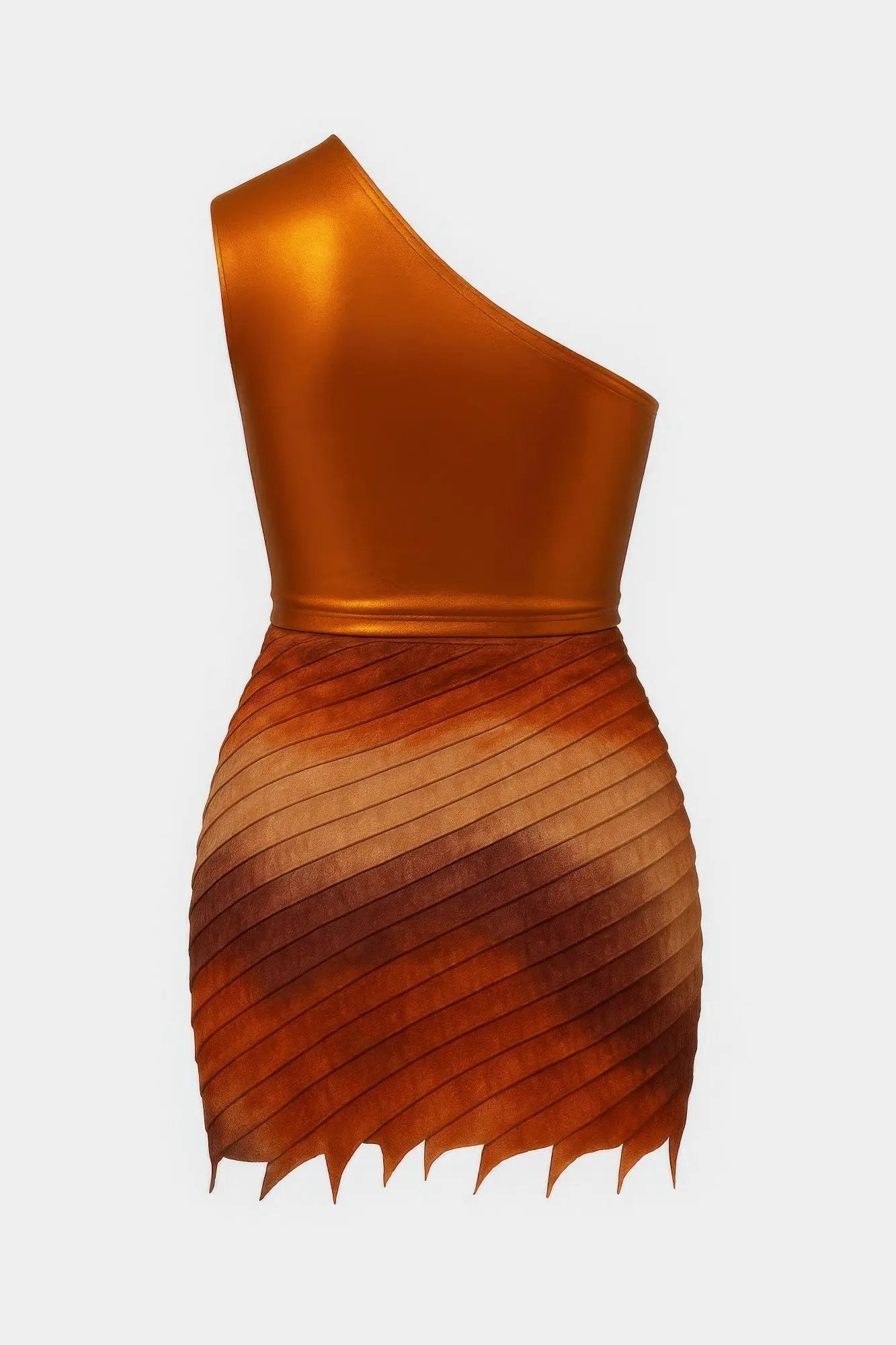 Metallic One Shoulder Bodysuit & Mini Skirt Set - DressAffection