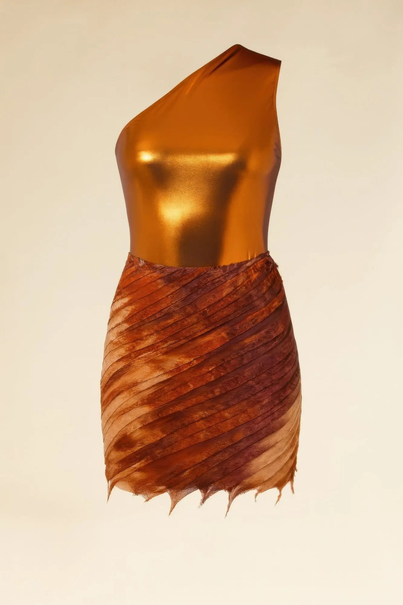 Metallic One Shoulder Bodysuit & Mini Skirt Set - DressAffection