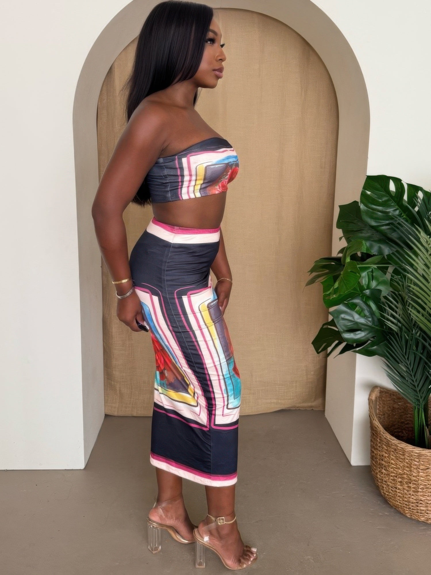 Midnight Bloom Strapless Skirt Set - DressAffection