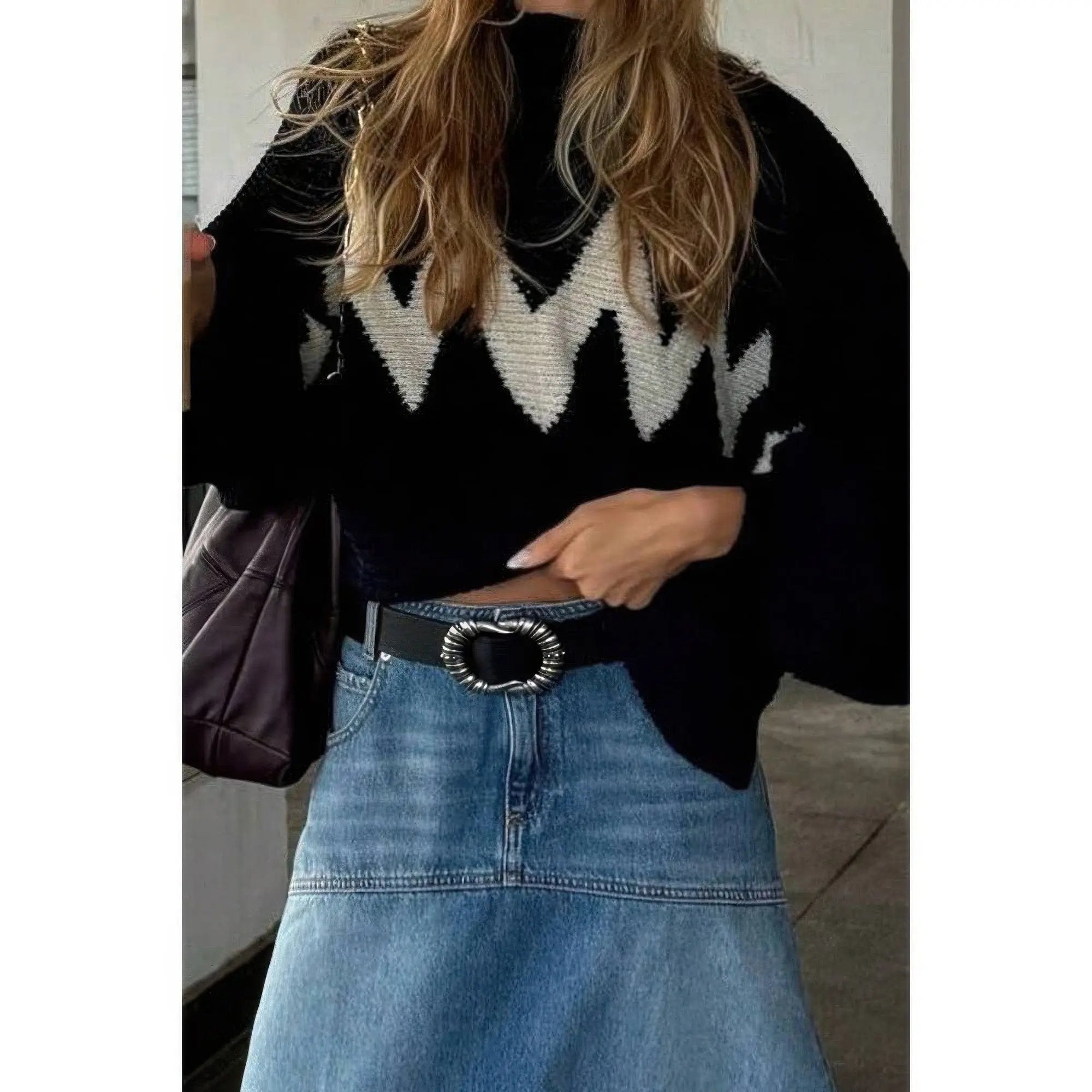 Mock Neck Contrast Binding Long Sleeve Sweater - DressAffection