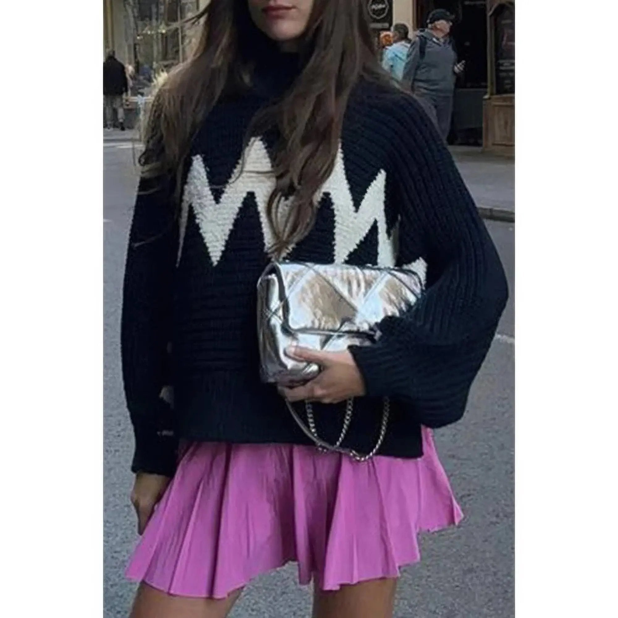 Mock Neck Contrast Binding Long Sleeve Sweater - DressAffection