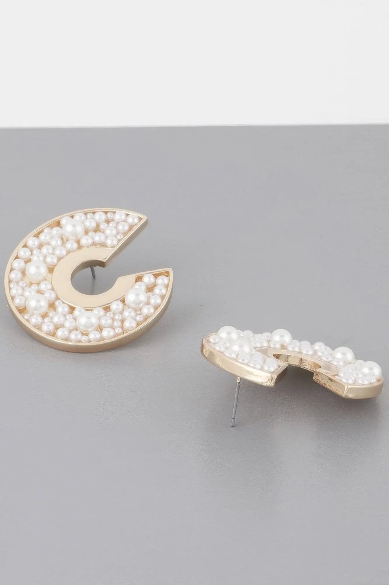 Multi Pearl Studded C Earrings - DressAffection