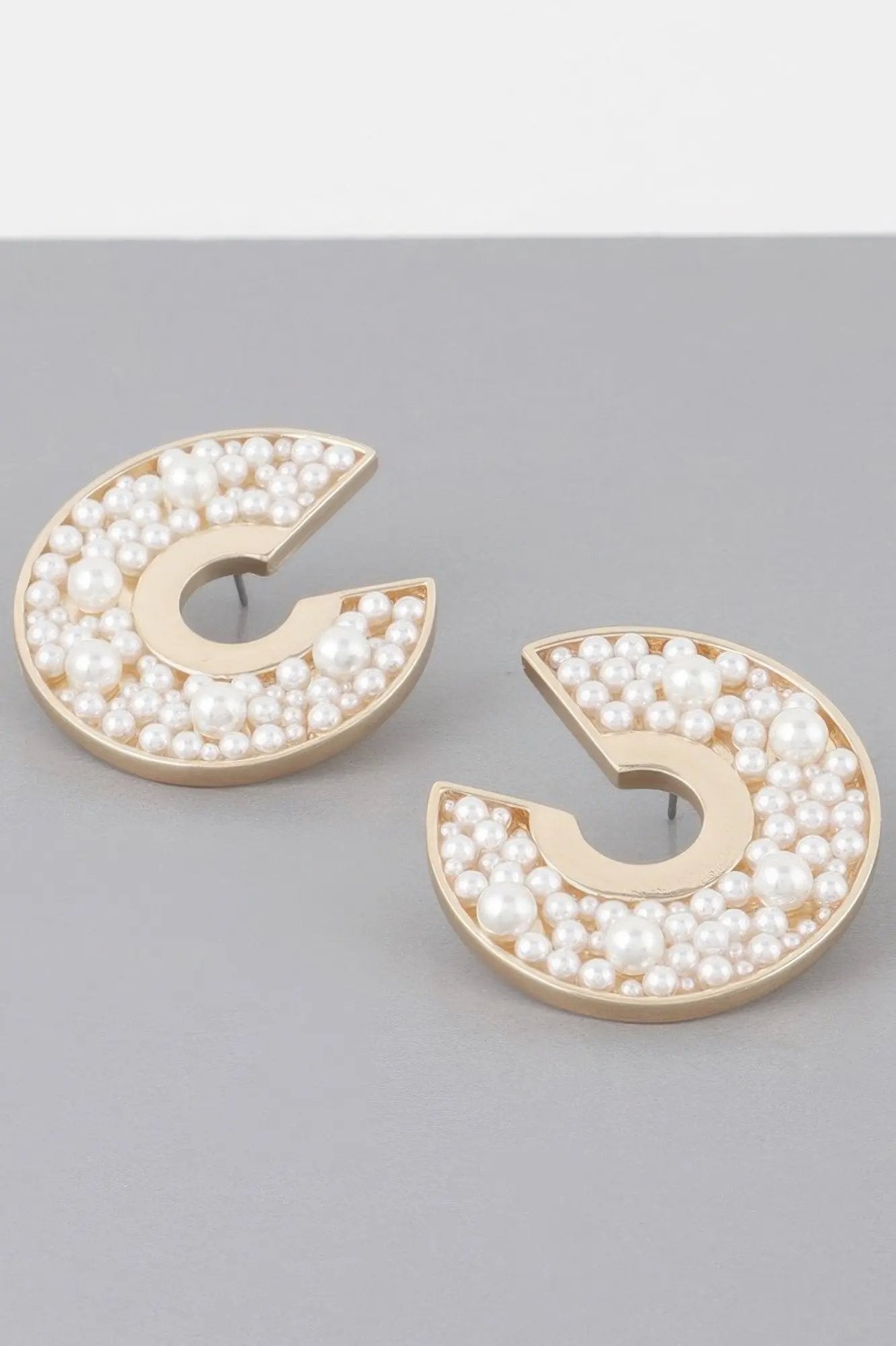 Multi Pearl Studded C Earrings - DressAffection