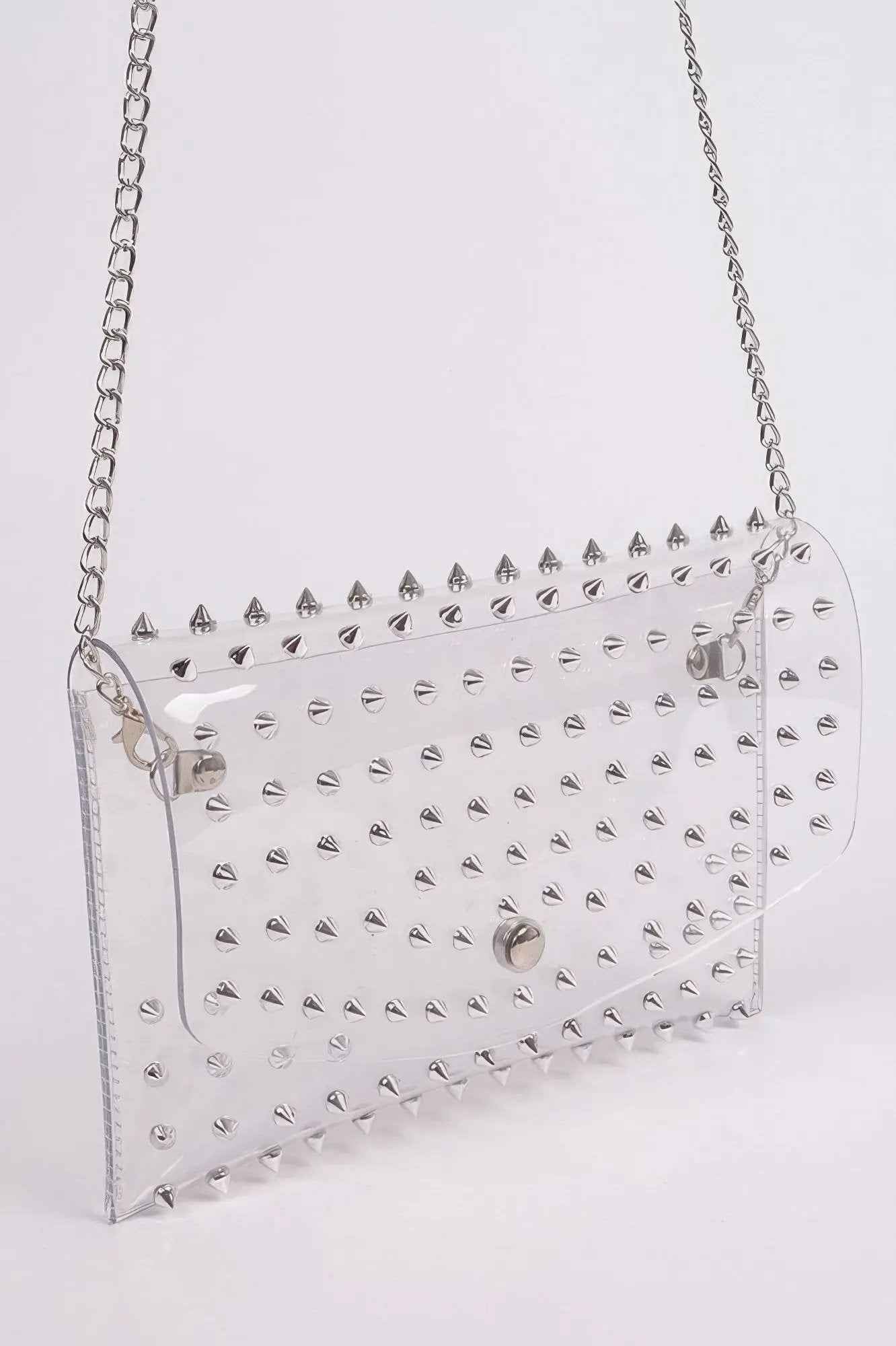 Multi Stoned Cross Body Chain Strap Visible Clutch