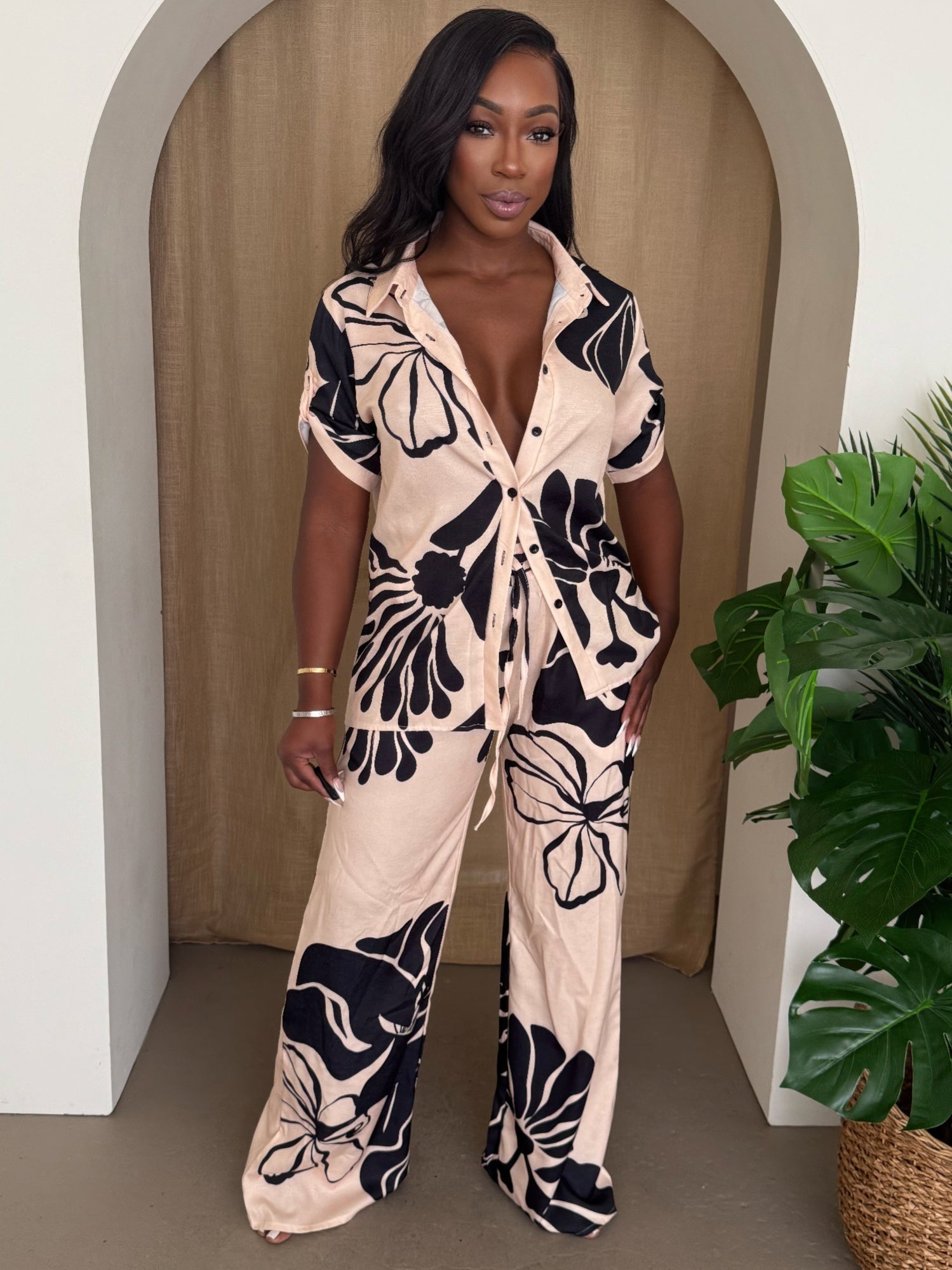 Noir Bloom Pants Set - DressAffection