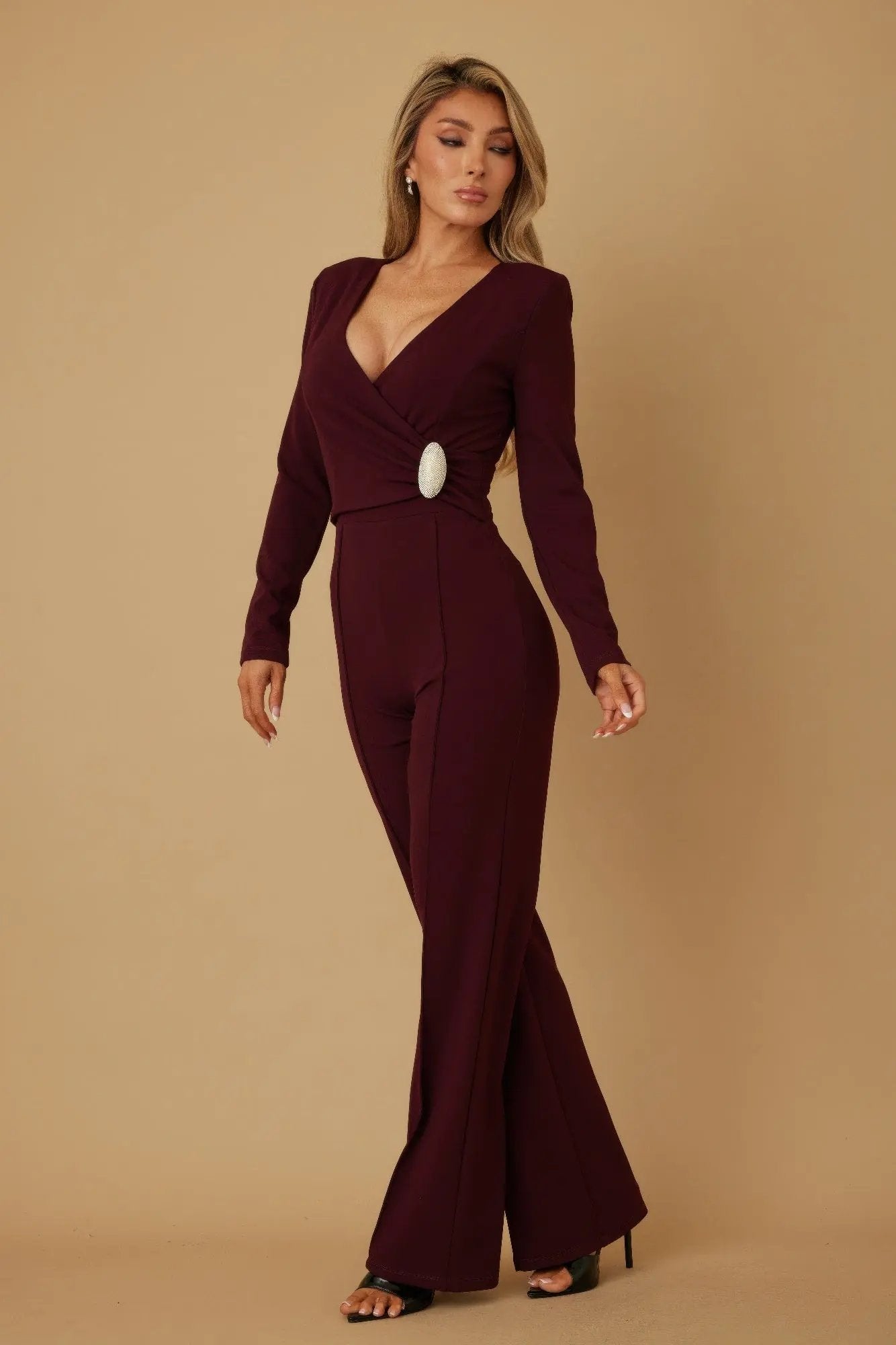 Oval Crystal Stone Wrap Jumpsuit - DressAffection