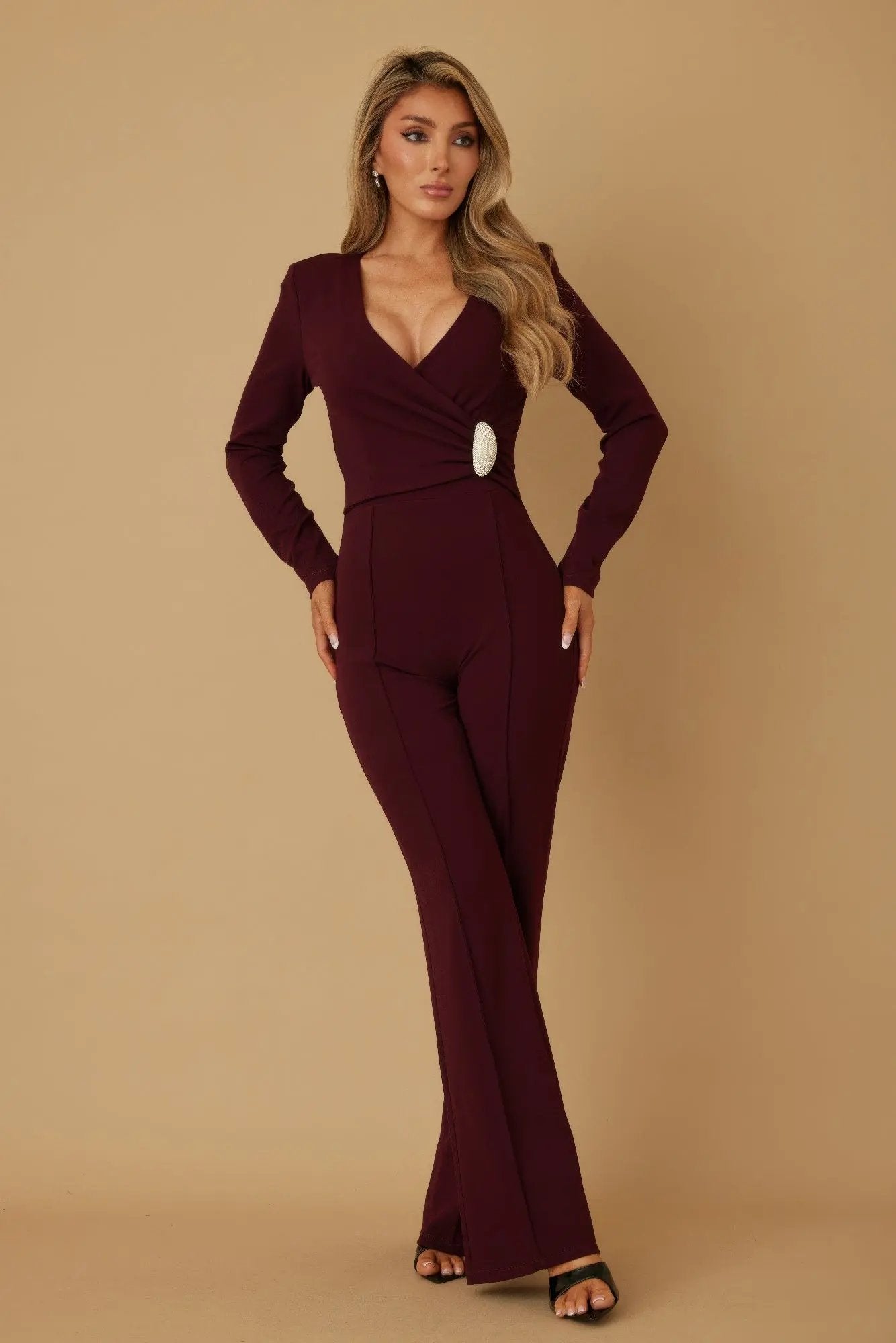 Oval Crystal Stone Wrap Jumpsuit - DressAffection