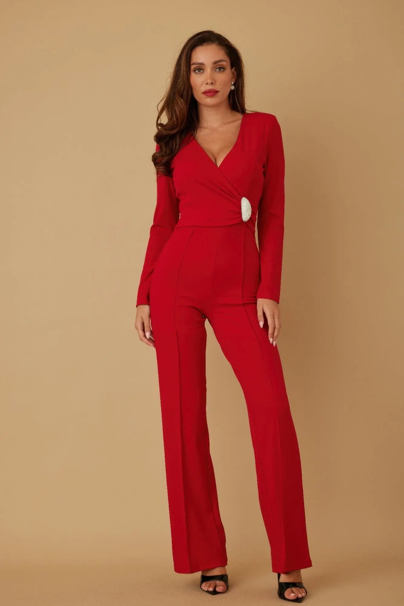 Oval Crystal Stone Wrap Jumpsuit - DressAffection