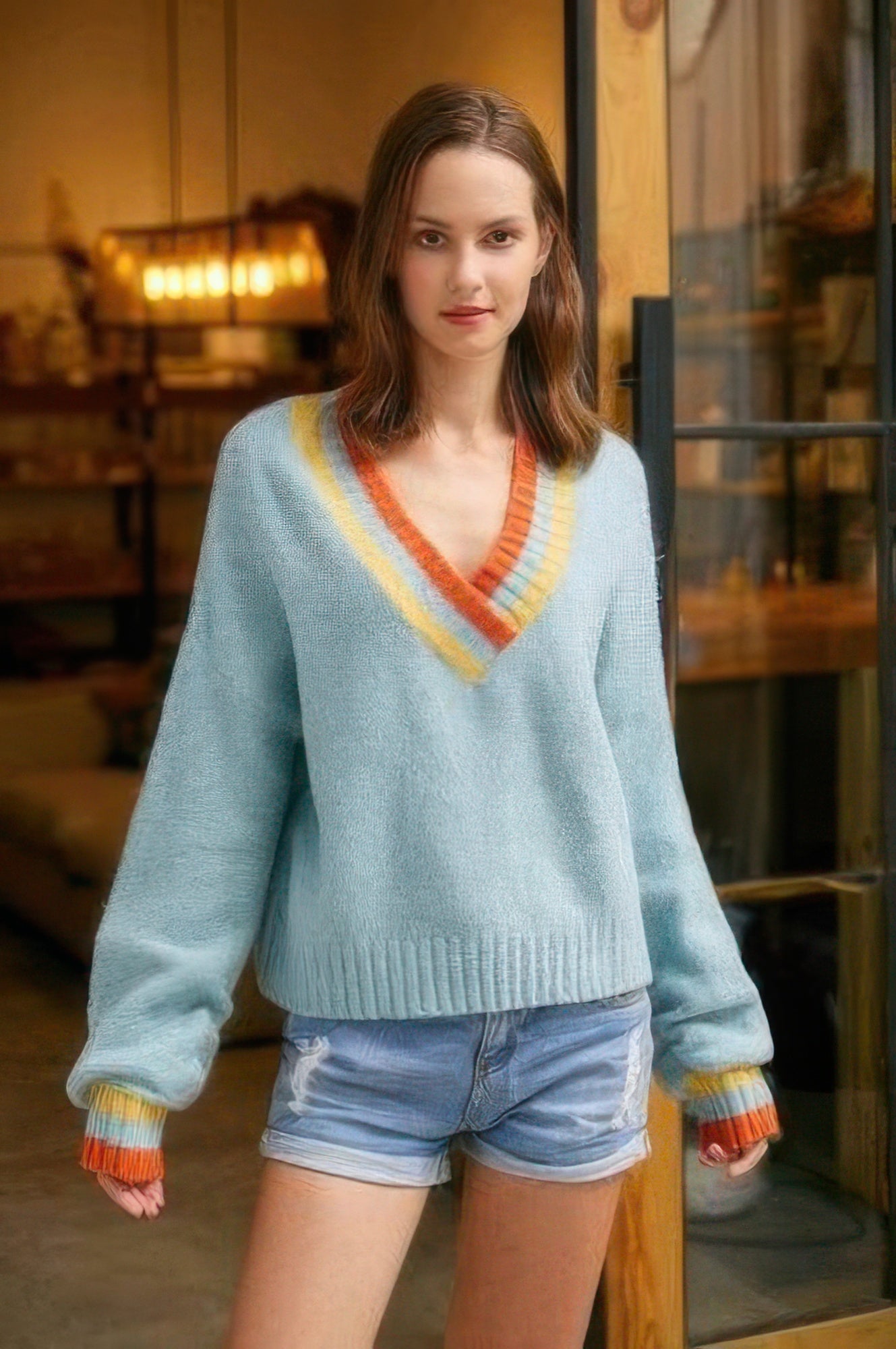 Overlap V Neck Sweater - DressAffection