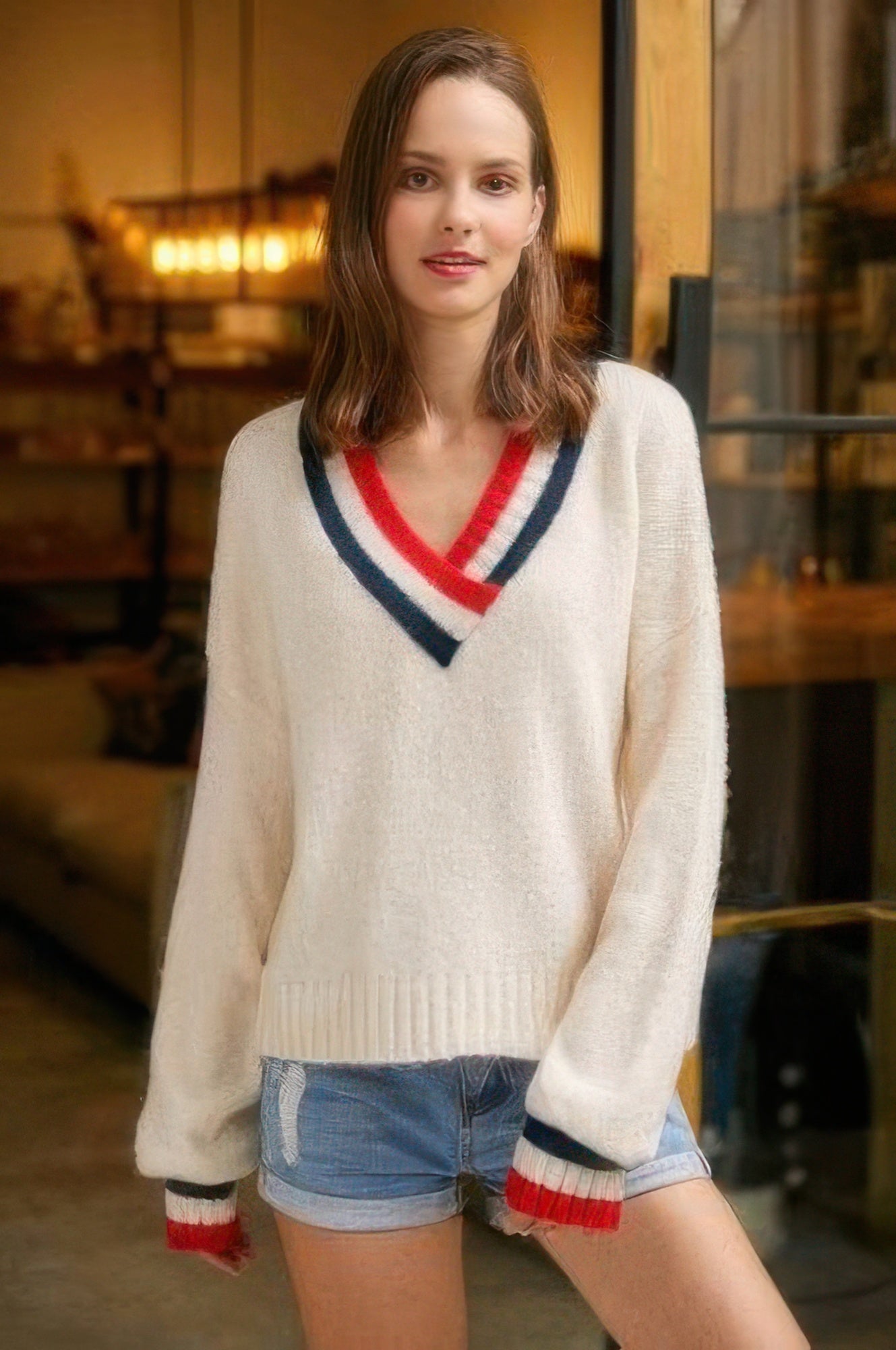 Overlap V Neck Sweater - DressAffection