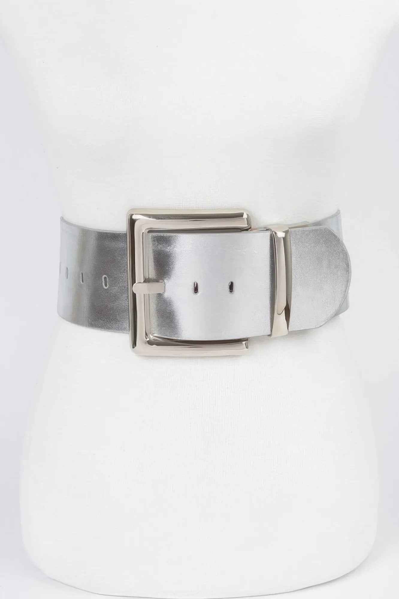 Oversized Metal Buckle Metallic Pu Waist Belt