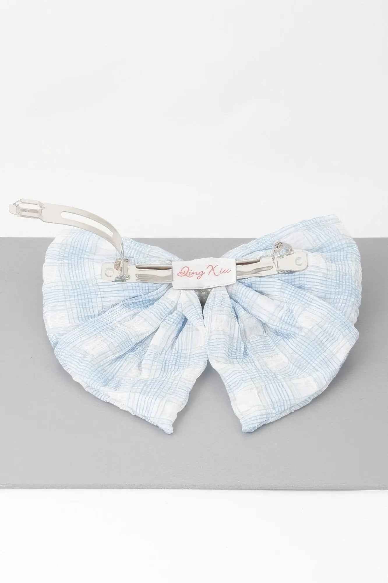 Plaid Pearl Ribbon Hair Clip