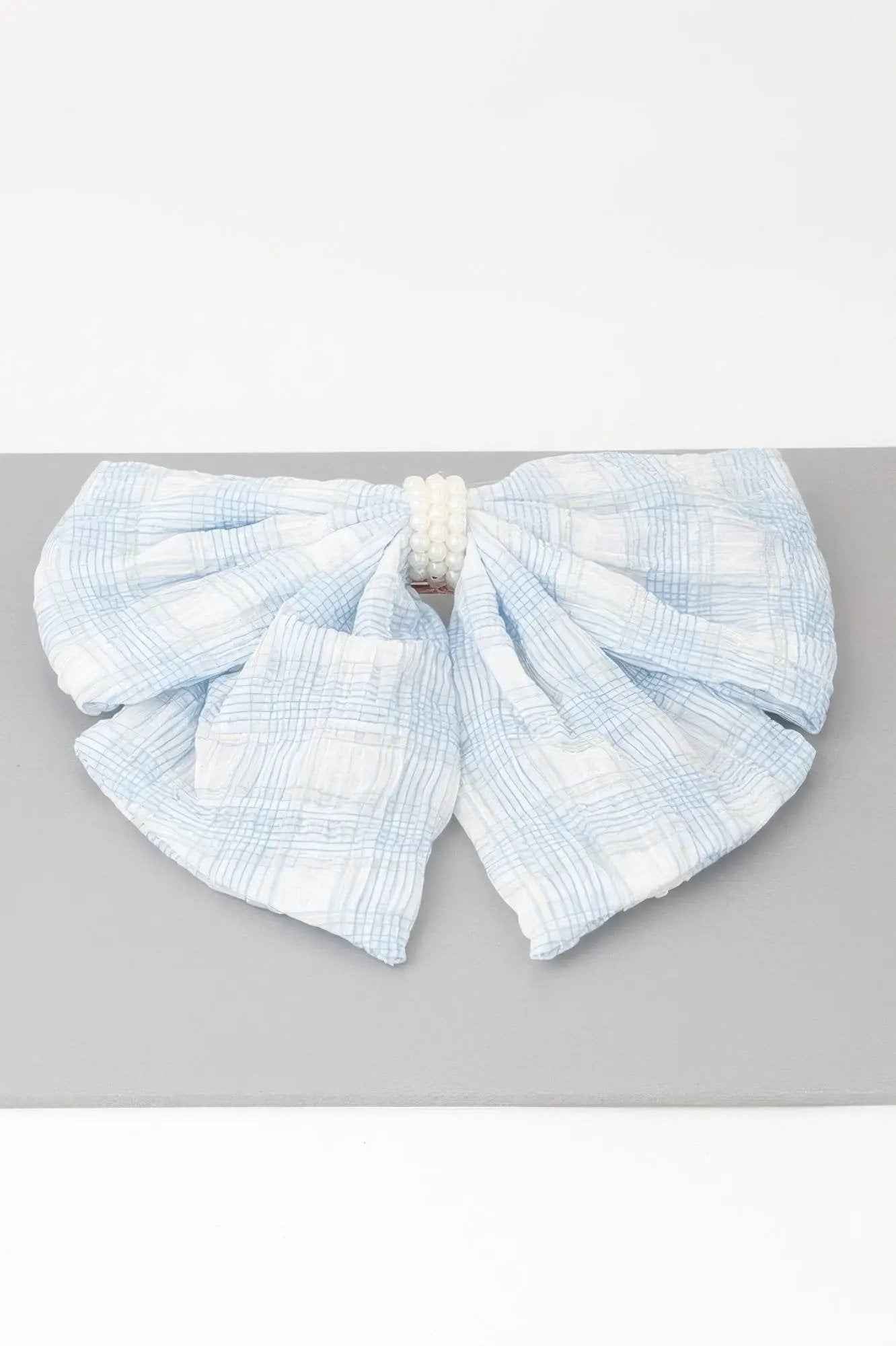 Plaid Pearl Ribbon Hair Clip