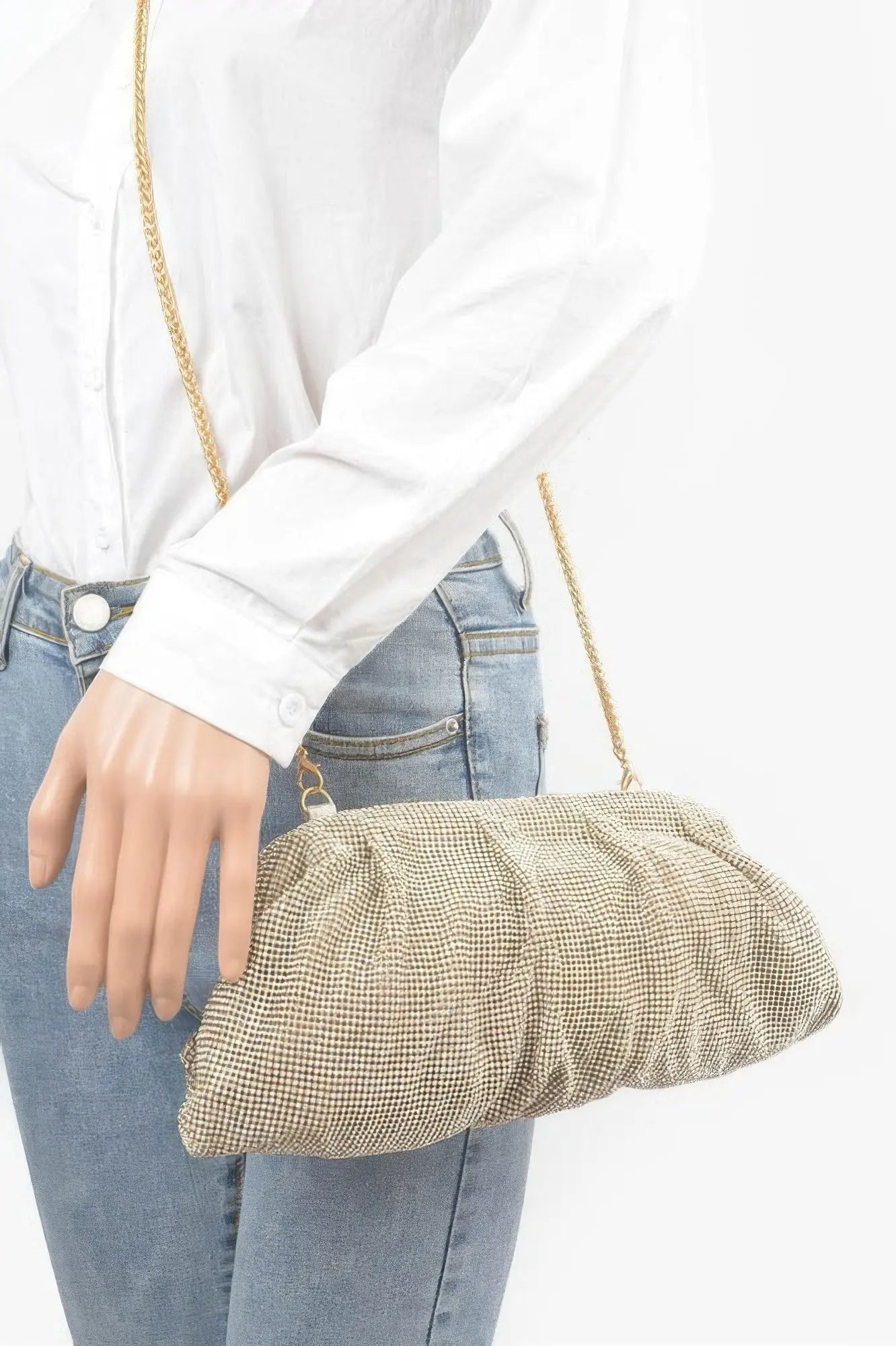 Pleated Rhinestone Party Clutch - DressAffection