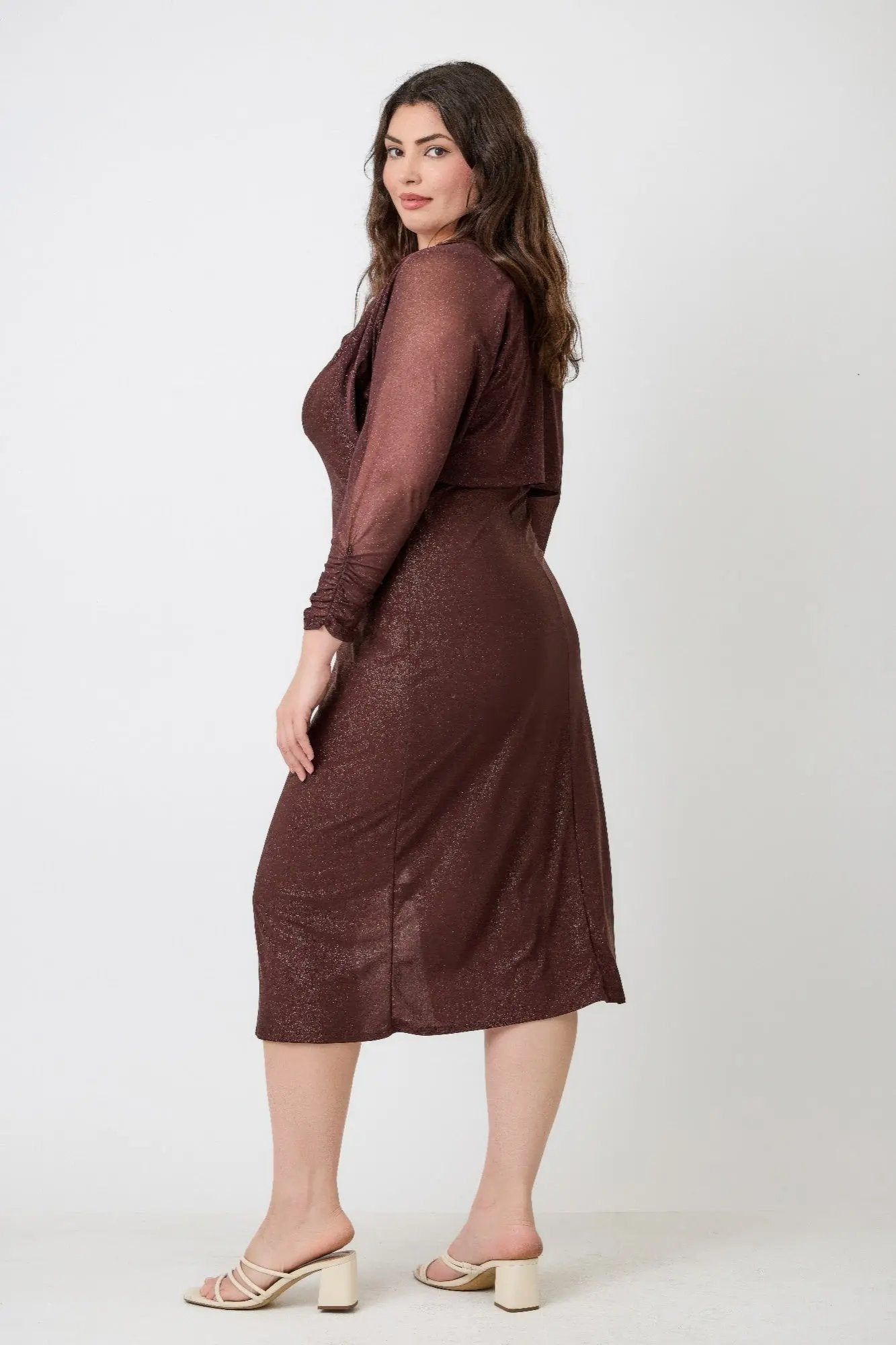 Plus Shimmer Midi Dress With Front Slit Dress Only - DressAffection