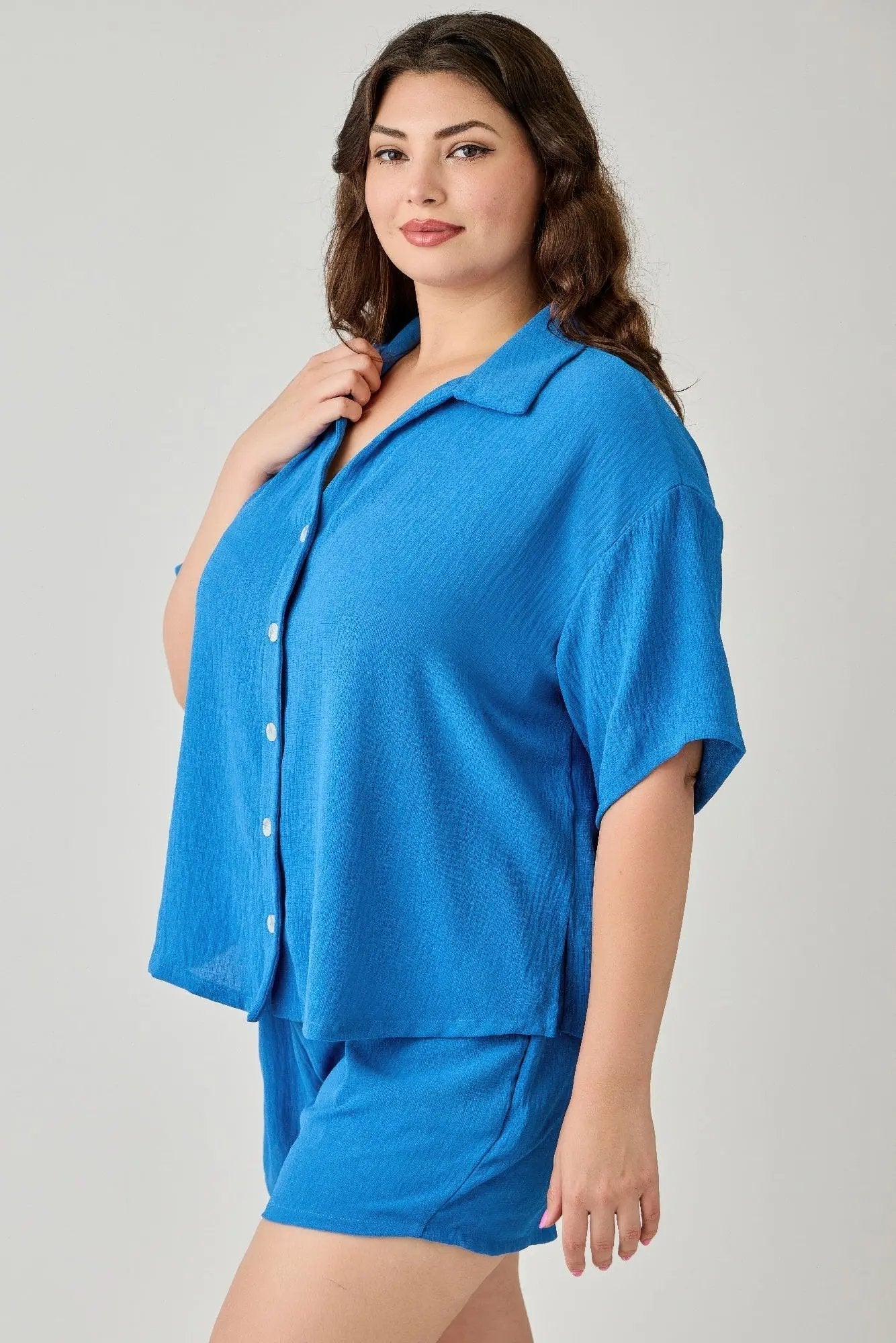 Plus Size 2pc Linen Airflow Btn Down Set - DressAffection