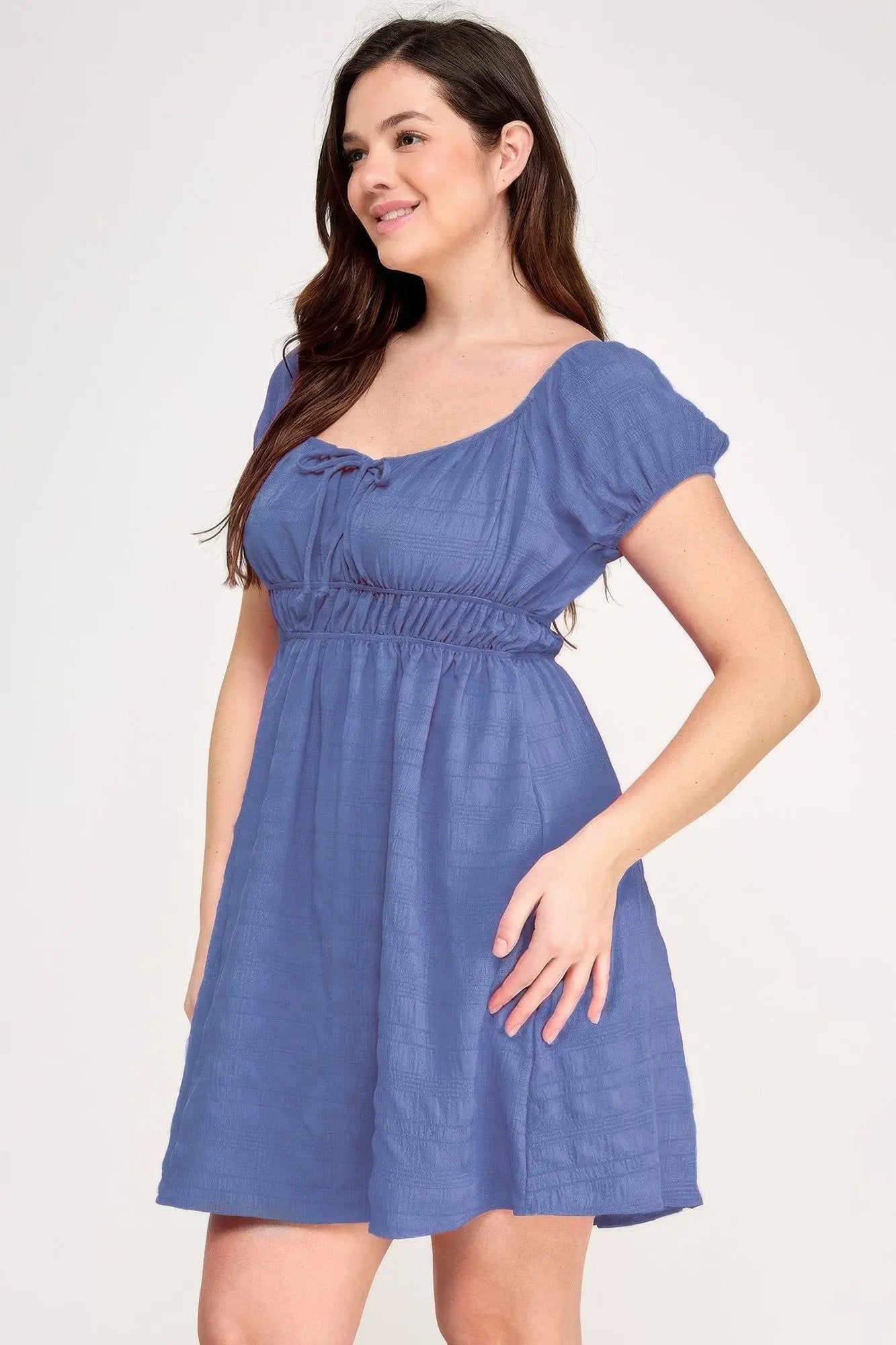Plus Size Babydoll Bubble Check Dress - DressAffection