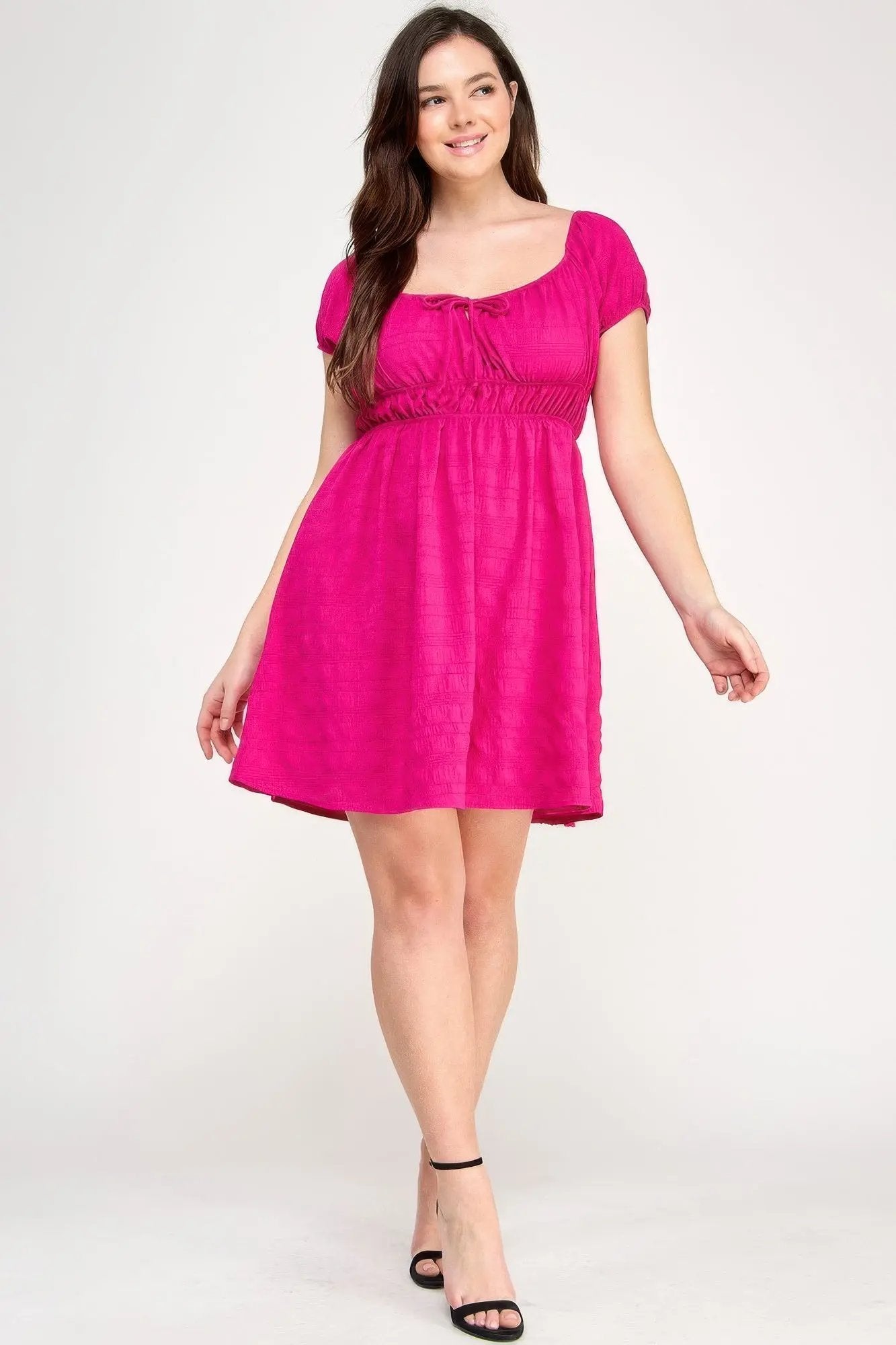 Plus Size Babydoll Bubble Check Dress - DressAffection