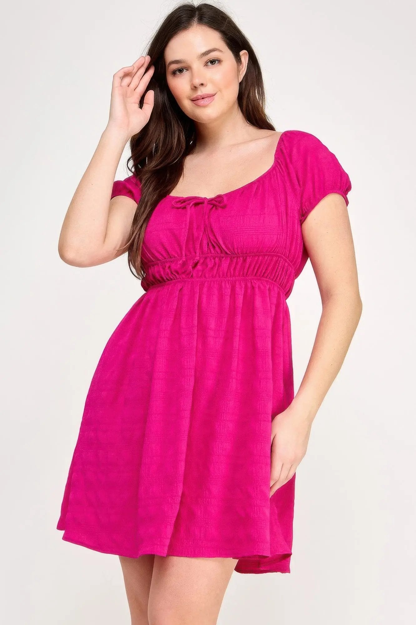 Plus Size Babydoll Bubble Check Dress - DressAffection