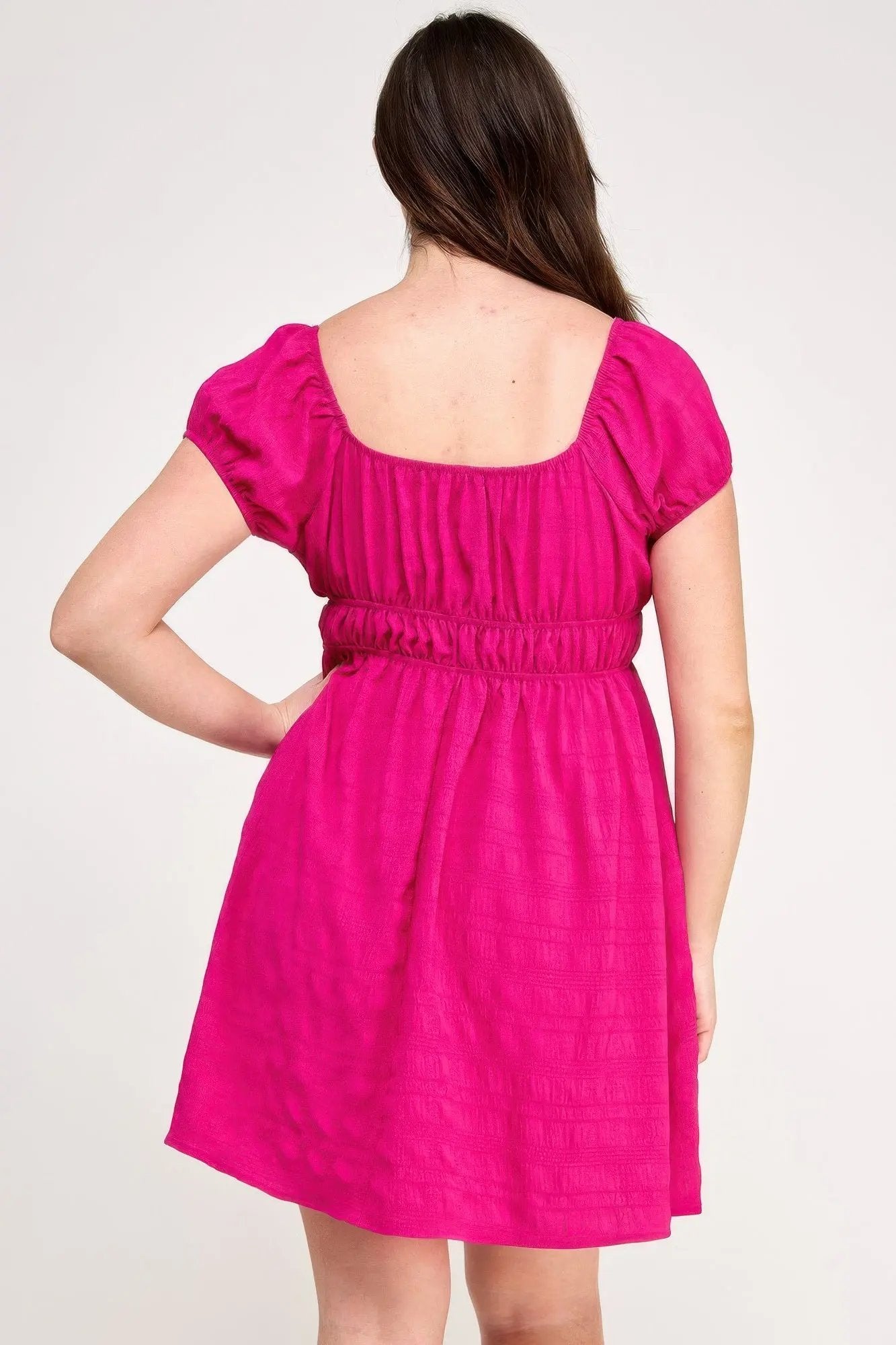 Plus Size Babydoll Bubble Check Dress - DressAffection