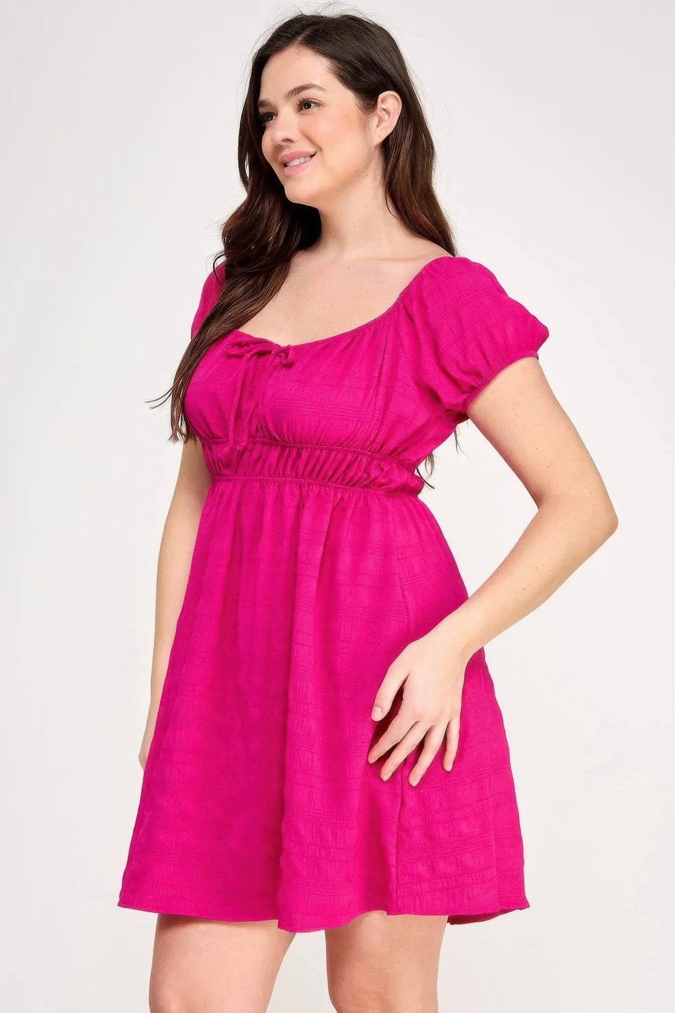 Plus Size Babydoll Bubble Check Dress - DressAffection