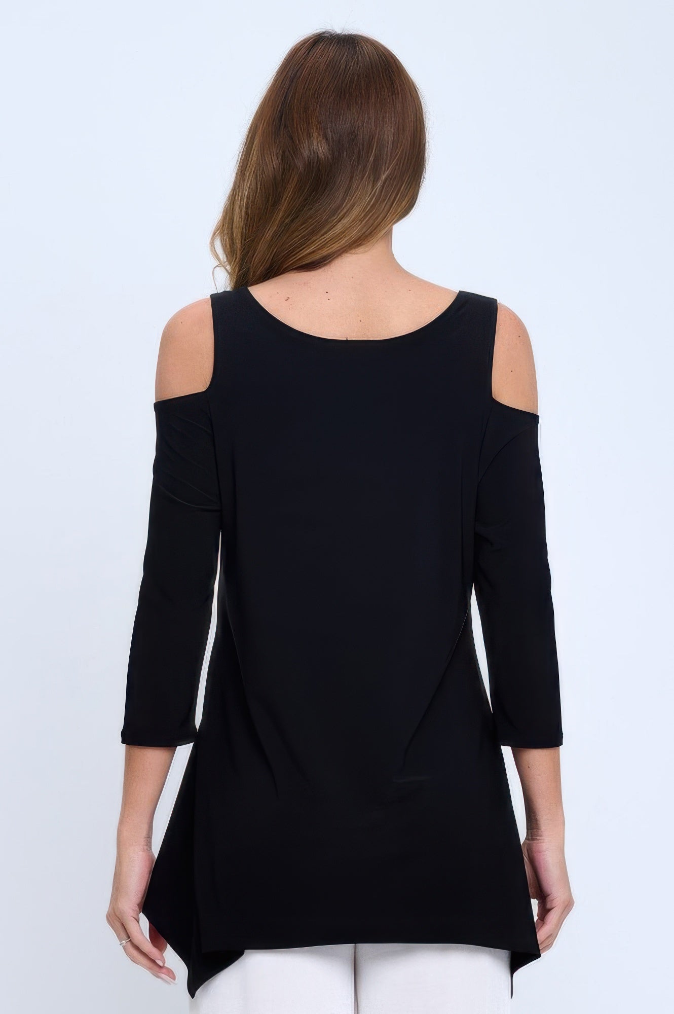 Plus Size Black Cold Shoulder Sharkbite Top - DressAffection