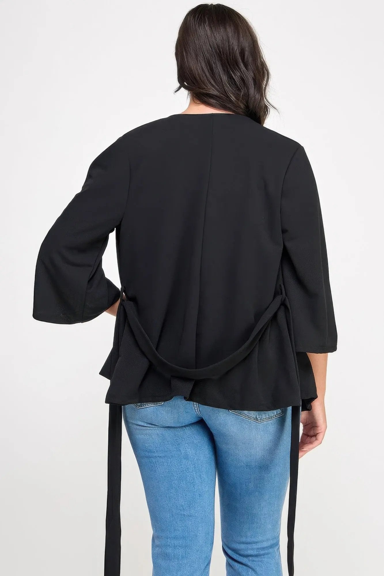 Plus Size Black Wrap Tie-waist Jacket - DressAffection