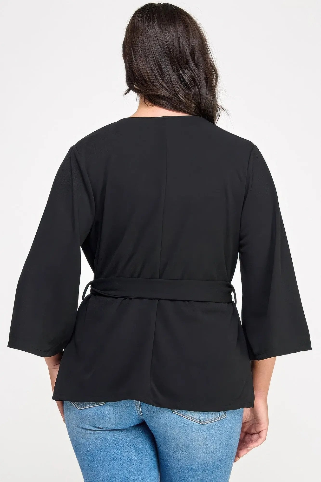 Plus Size Black Wrap Tie-waist Jacket - DressAffection