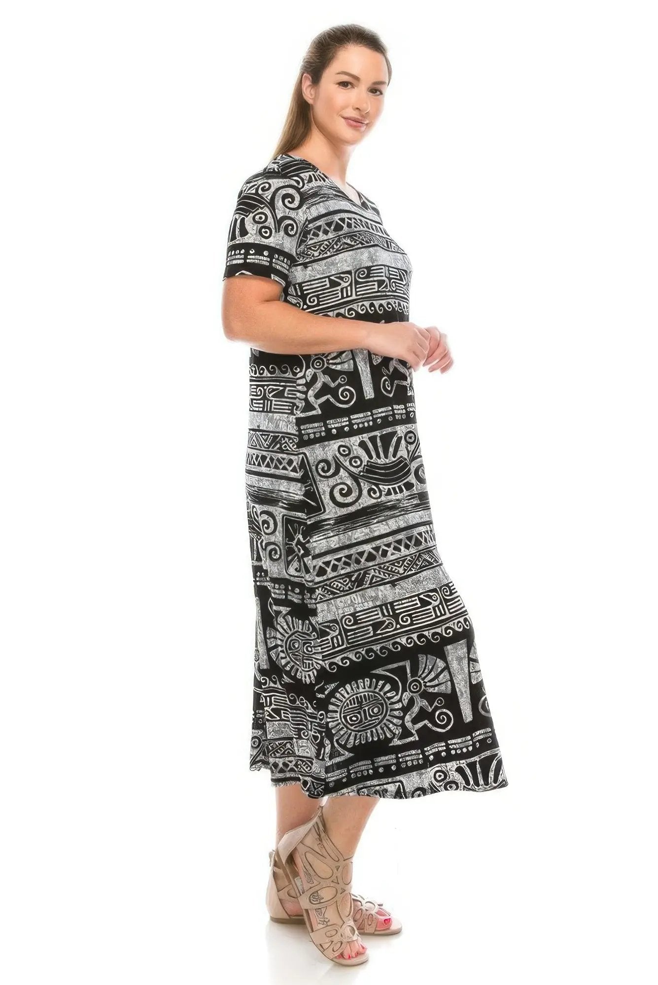 Plus Size Bns Print Long Dress - DressAffection