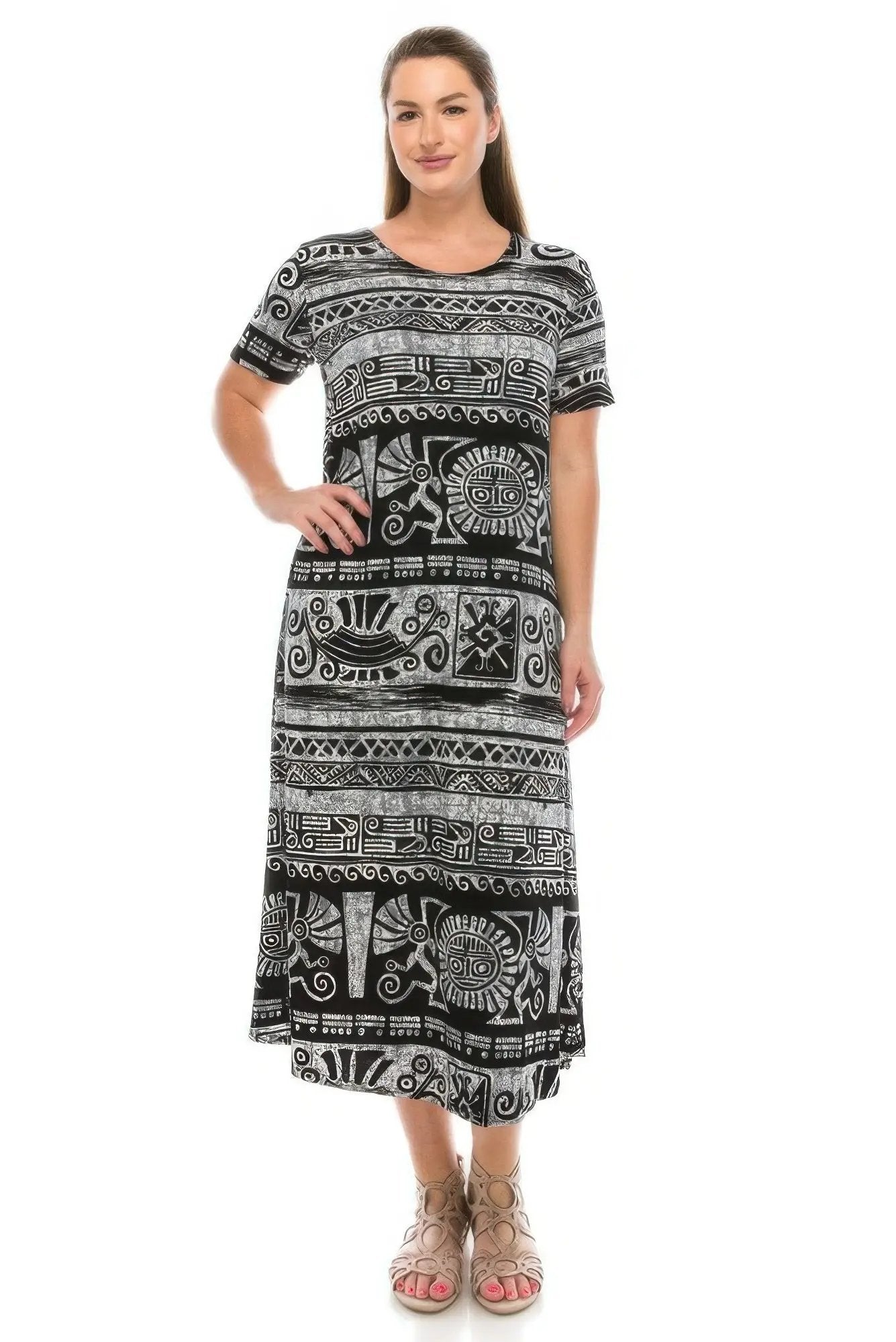 Plus Size Bns Print Long Dress - DressAffection