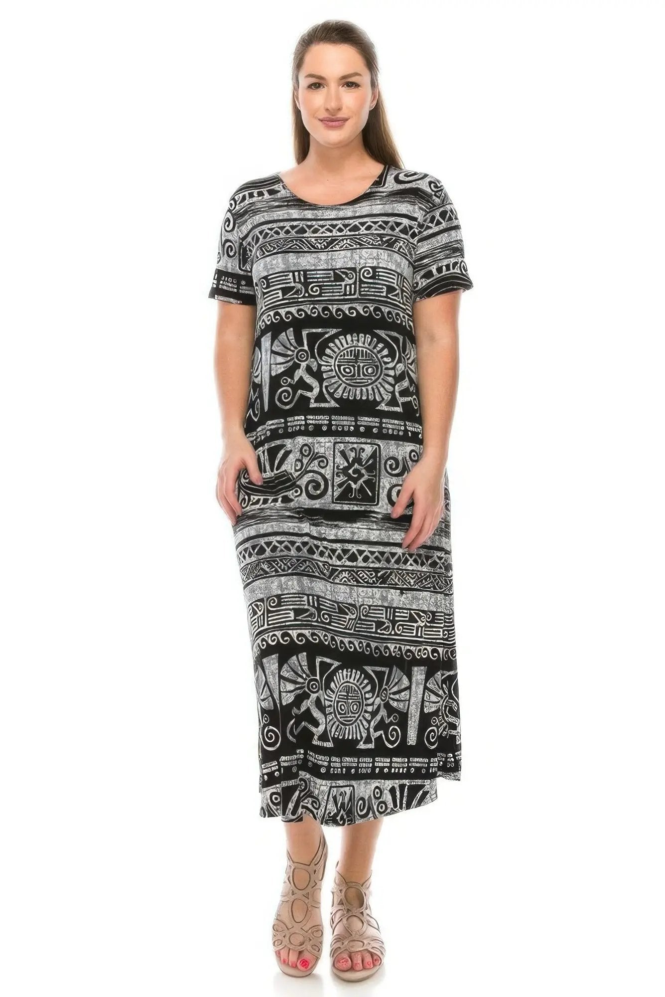 Plus Size Bns Print Long Dress - DressAffection