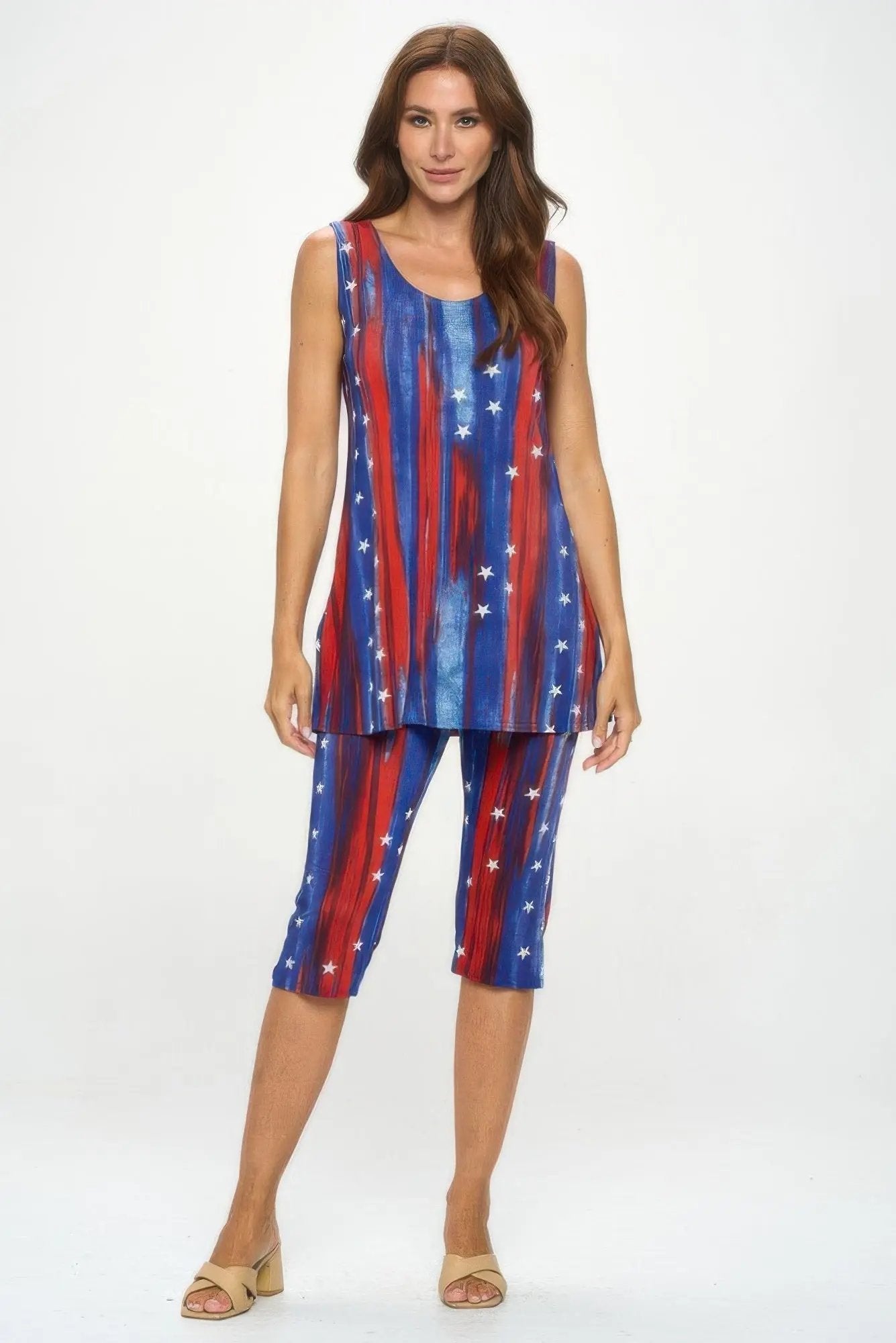 Plus Size Bns Tank Capri Pants Set - DressAffection