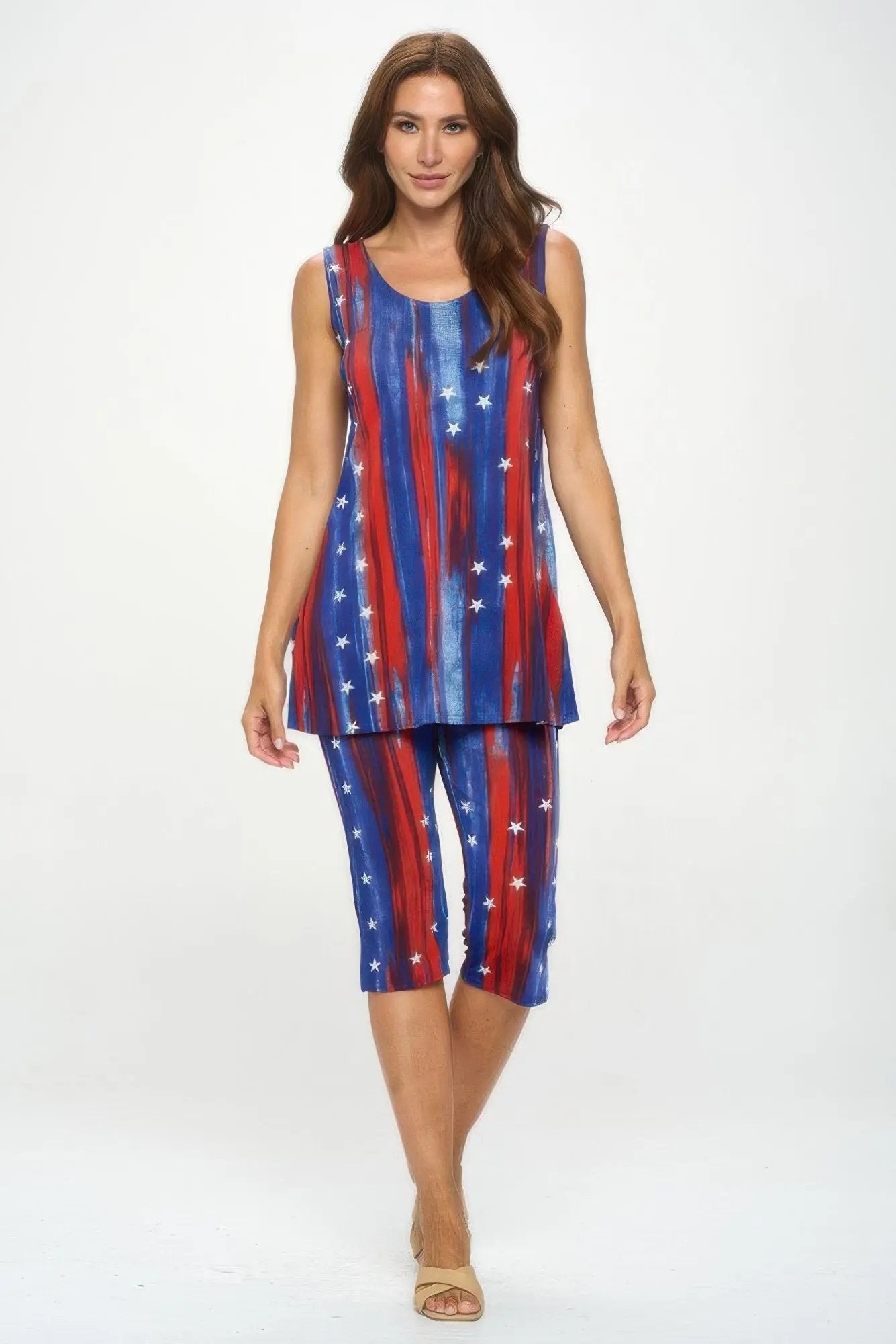 Plus Size Bns Tank Capri Pants Set - DressAffection