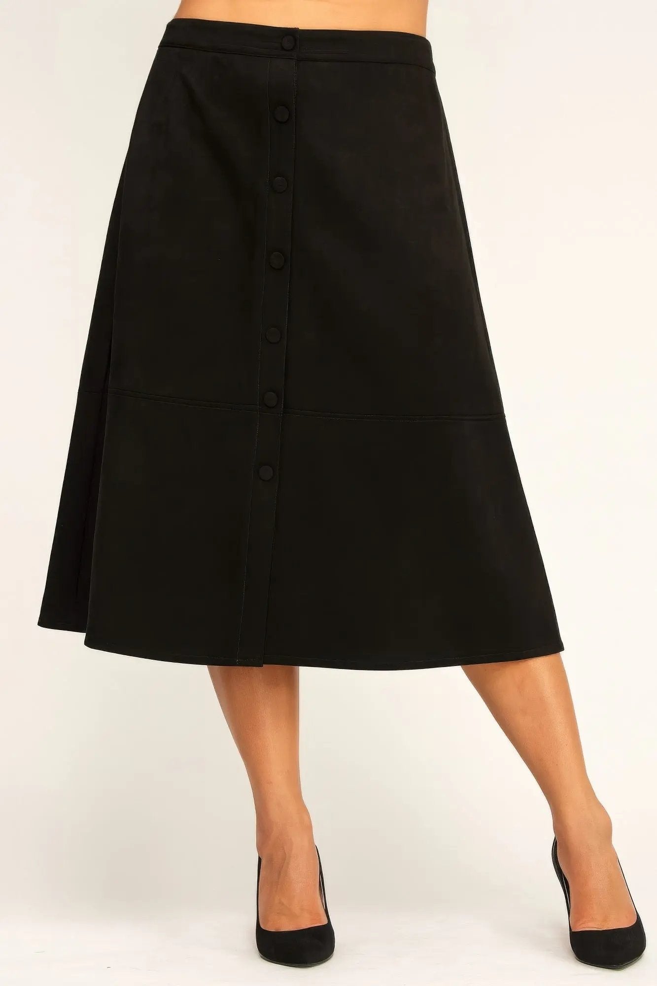 Plus Size Button-front Faux Suede Aline Midi Skirt - DressAffection