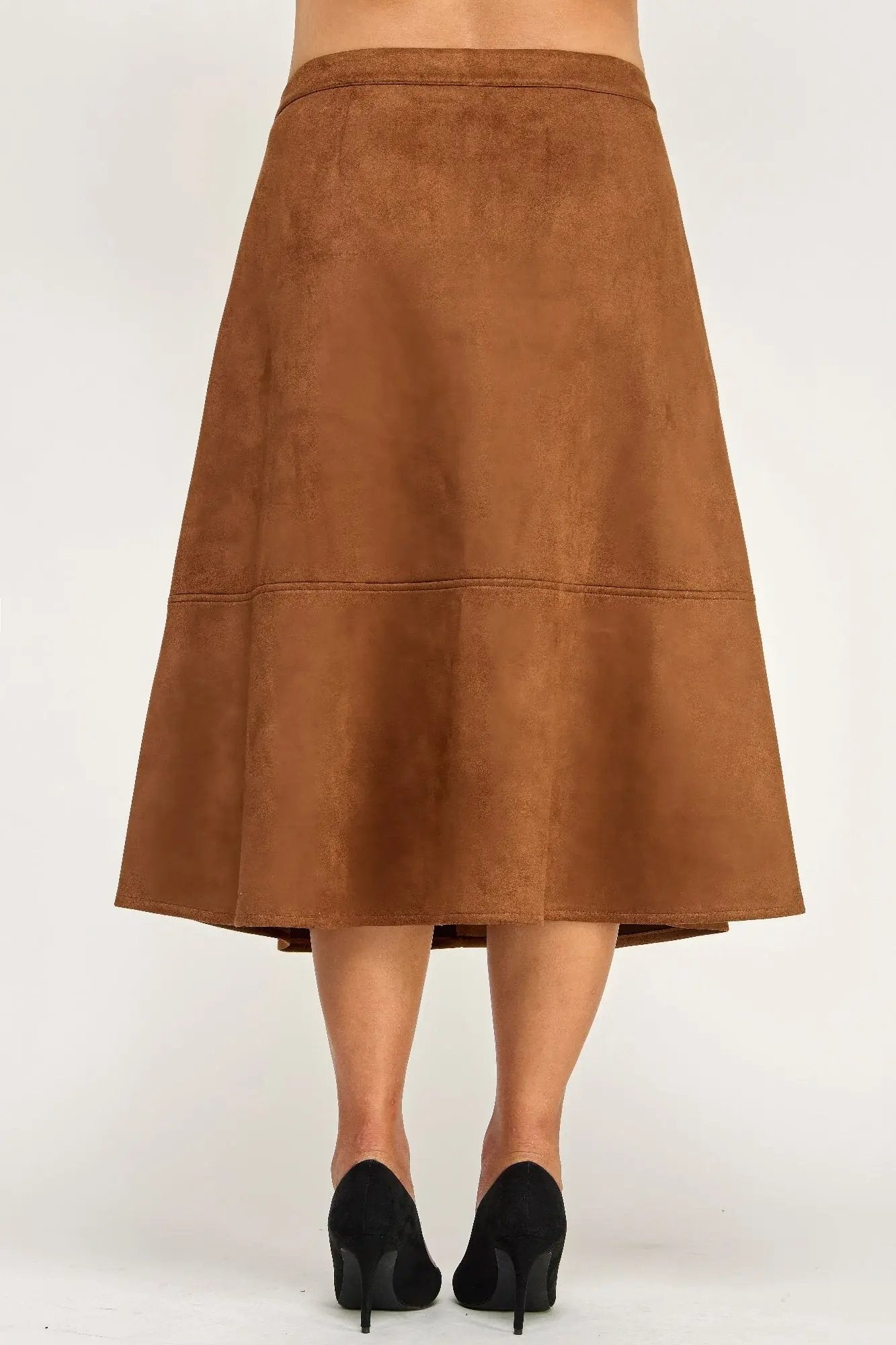Plus Size Button-front Faux Suede Aline Midi Skirt - DressAffection