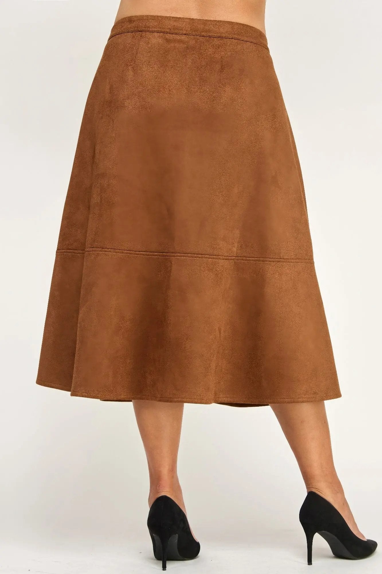 Plus Size Button-front Faux Suede Aline Midi Skirt - DressAffection