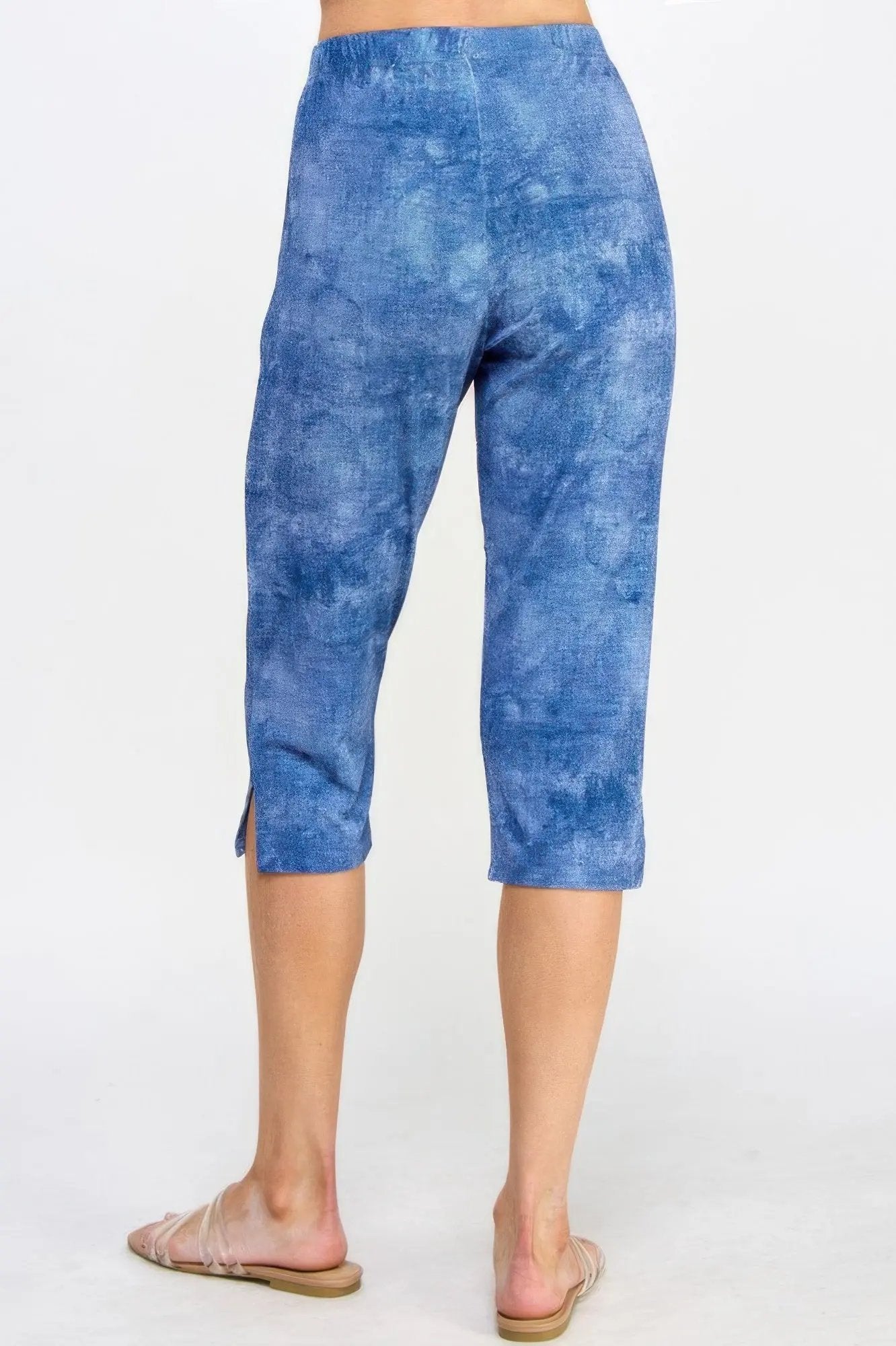 Plus Size Denim Print Bns Capri Pants - DressAffection